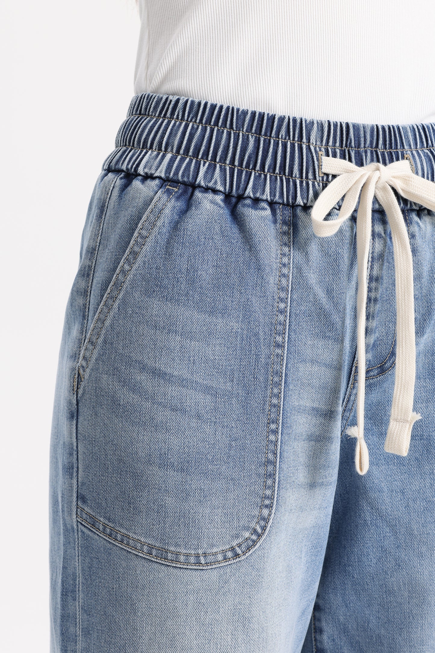 High Rise Drawstring Wide Leg Denim Jeans OSGG001