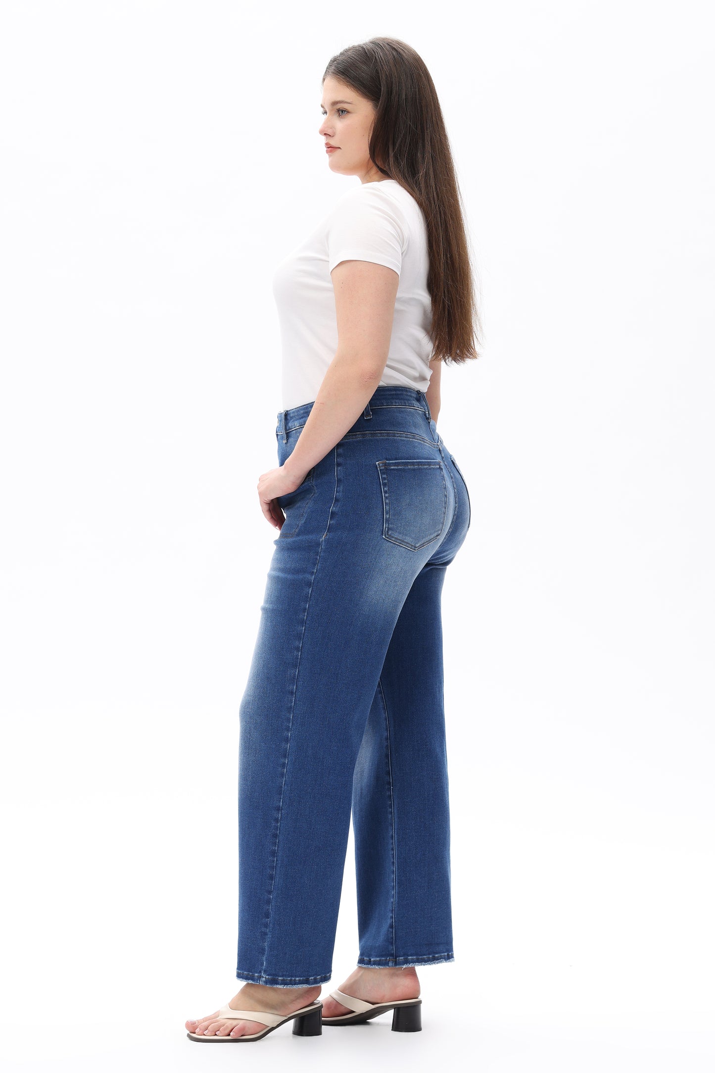 Plus Size High Rise Straight Jeans Front Patch Pockets OST5023-P