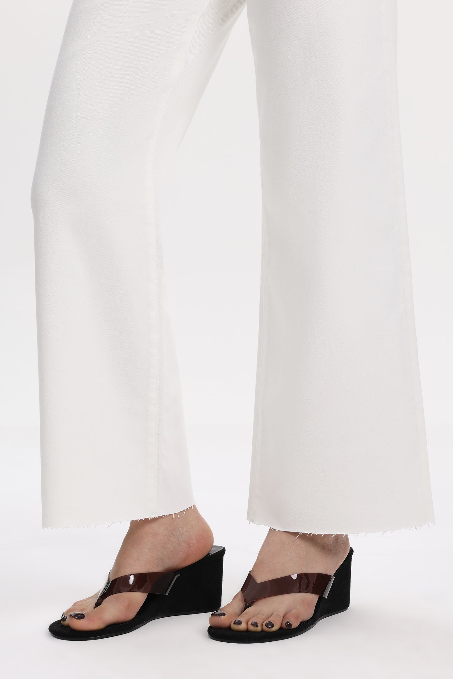 Cropped High Rise Wide Leg Jeans with Button-Fly Raw Hem OSN003