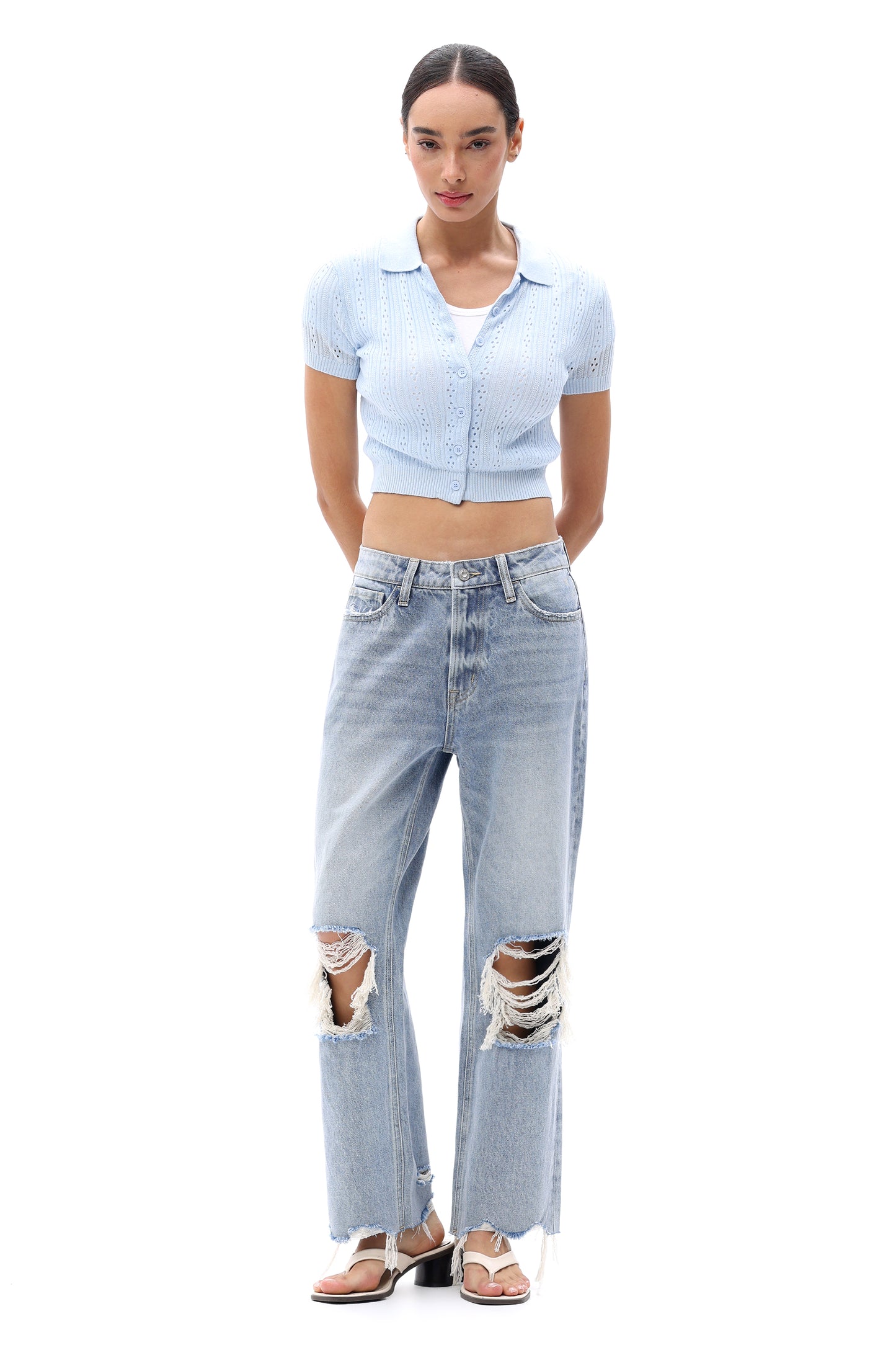 High Rise Crop Straight Leg Denim Jeans OSTM5029EC