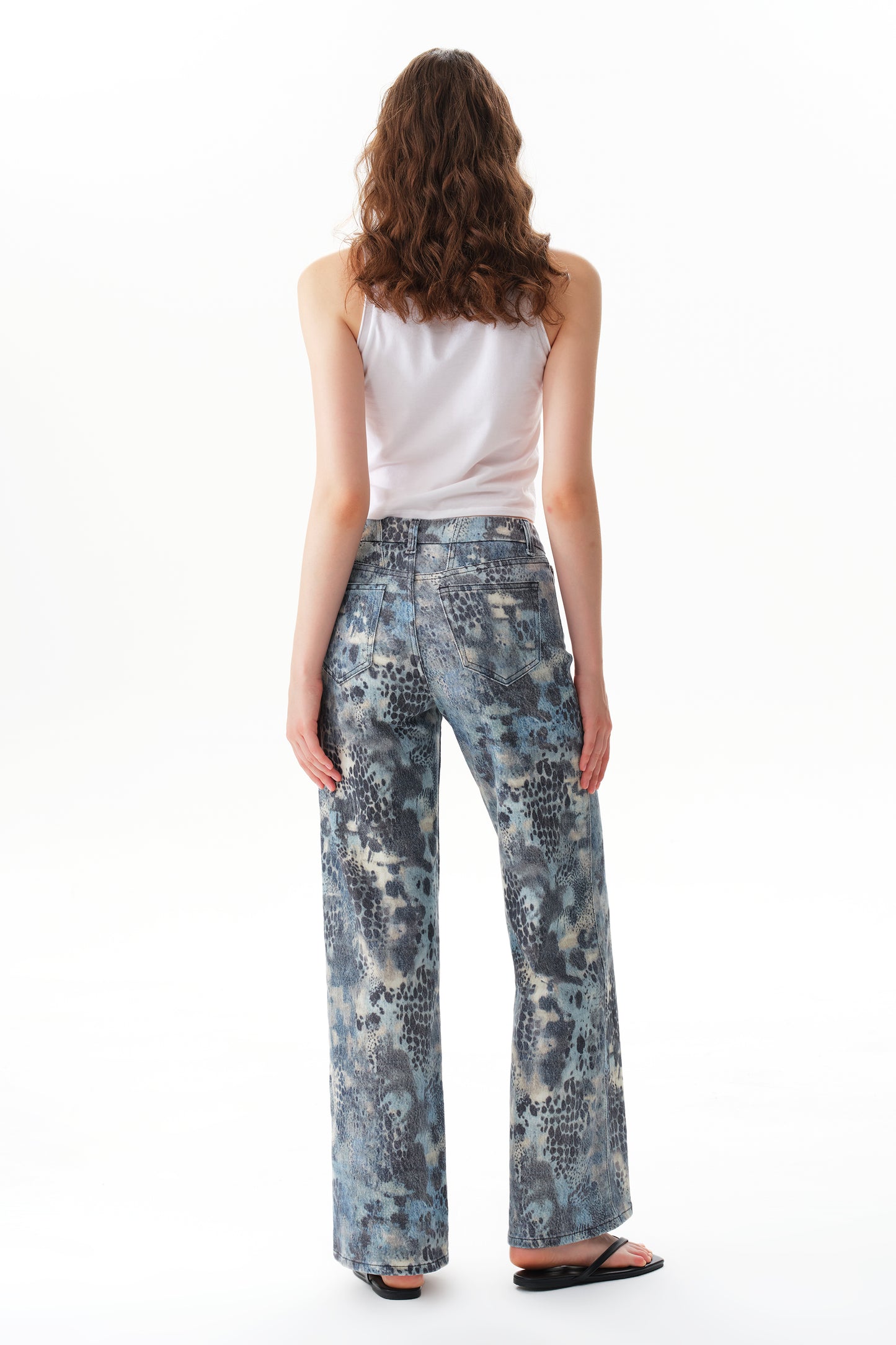 Mid Rise Wide Leg Jeans Raw Hem Vintage Denim OSW8019