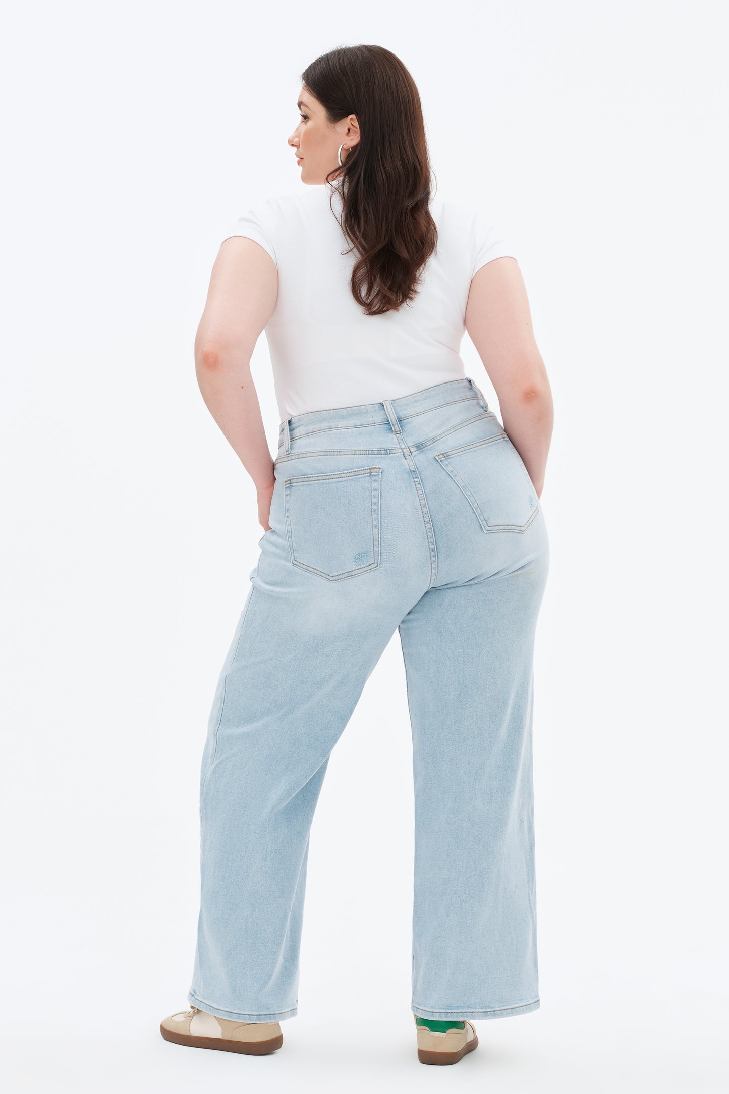 Plus Size Stretchy Mid Rise Wide Leg Denim Jeans OSW8001-P