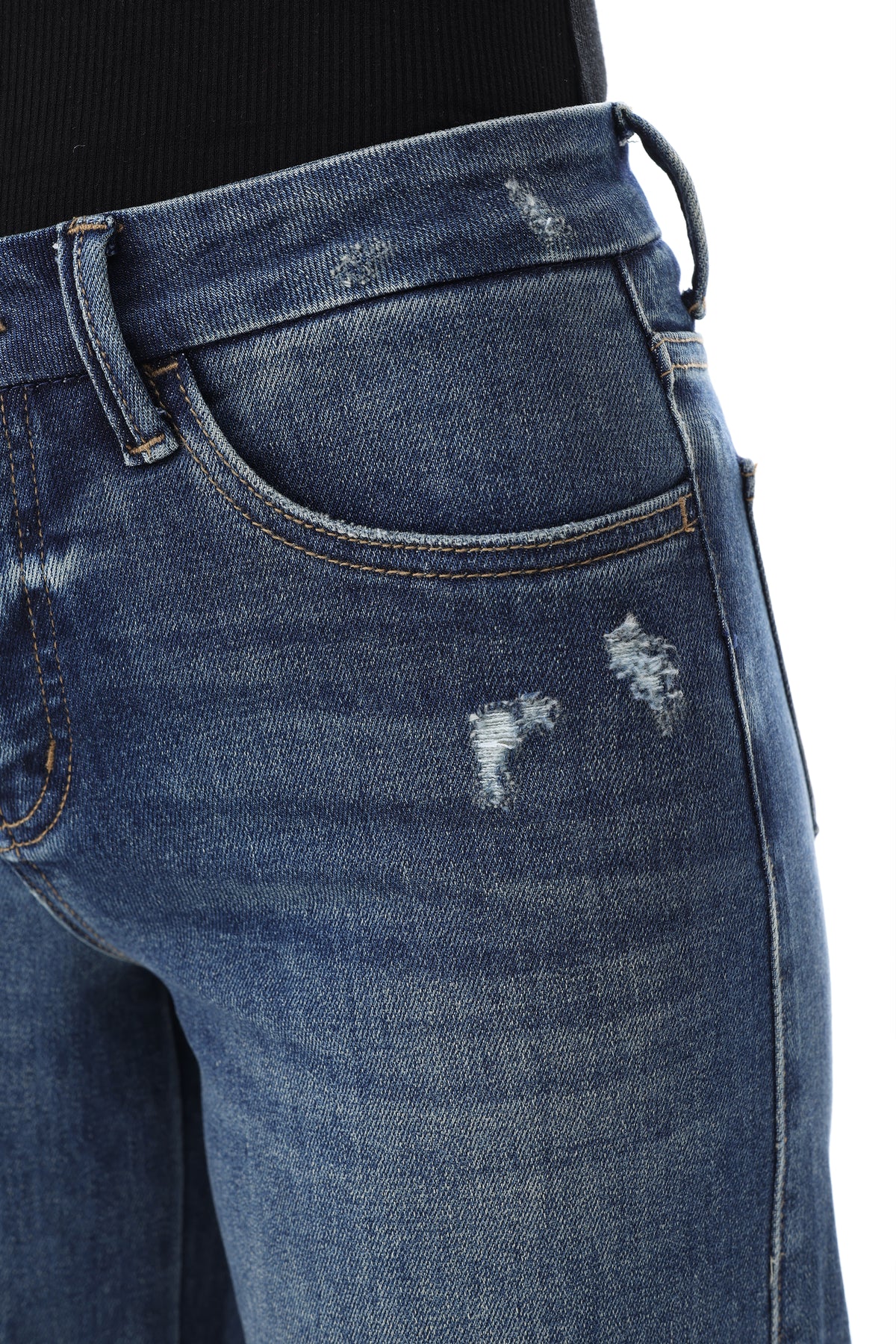 Mid Rise Wide Leg Jeans Raw Hem Vintage Denim OSW8019