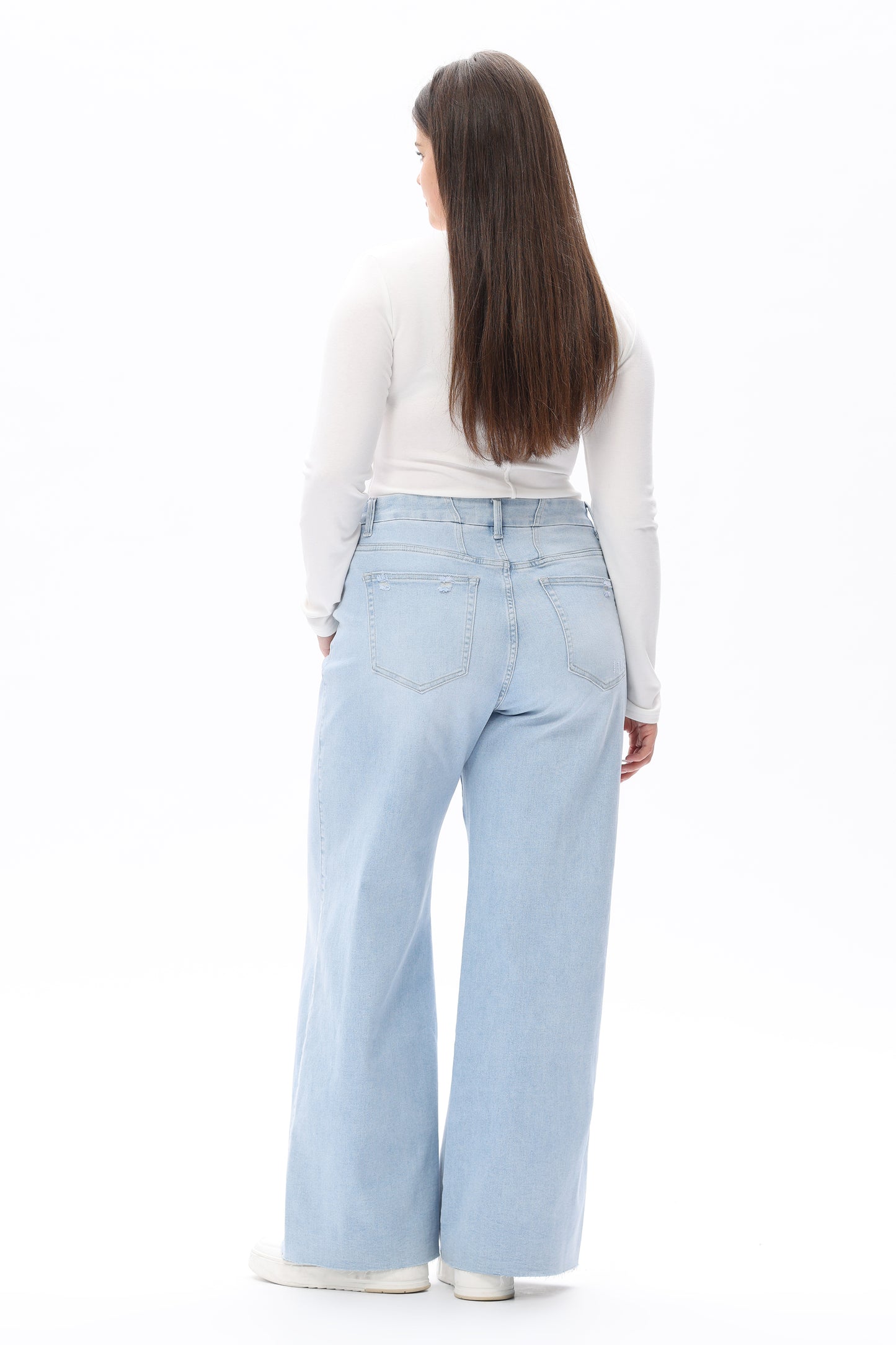 MID RISE WIDE LEG JEANS RAW HEM VINTAGE DENIM OSW8019-P