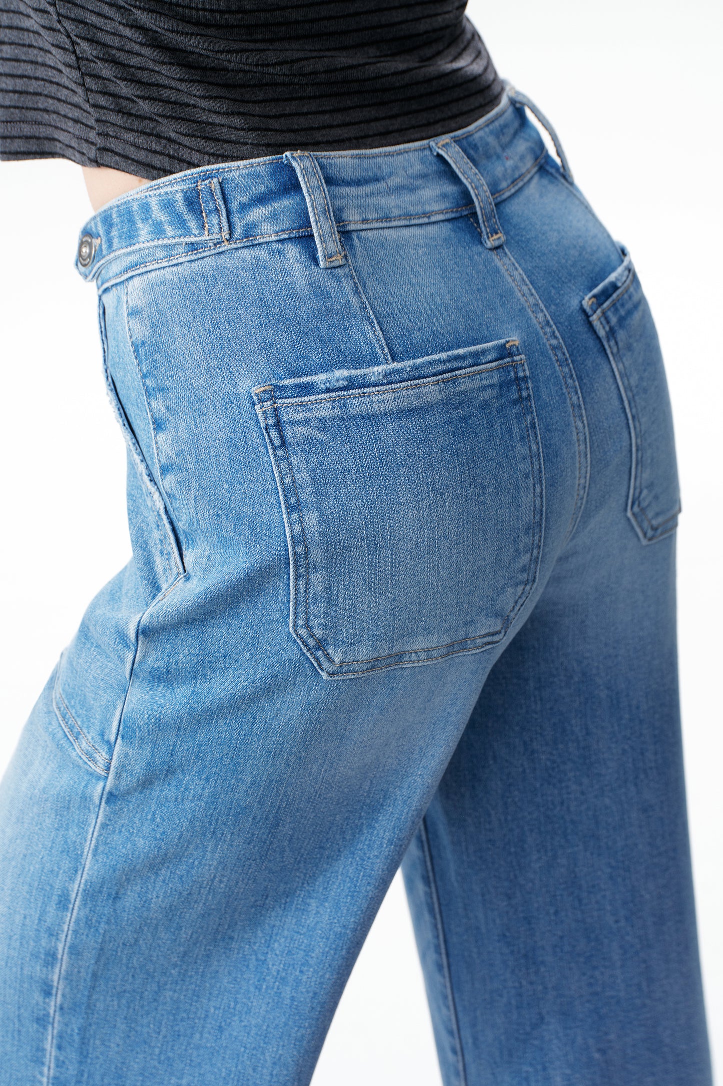 Mid High Rise Cuffed Baggy Wide Leg Full Jeans ESFW620839