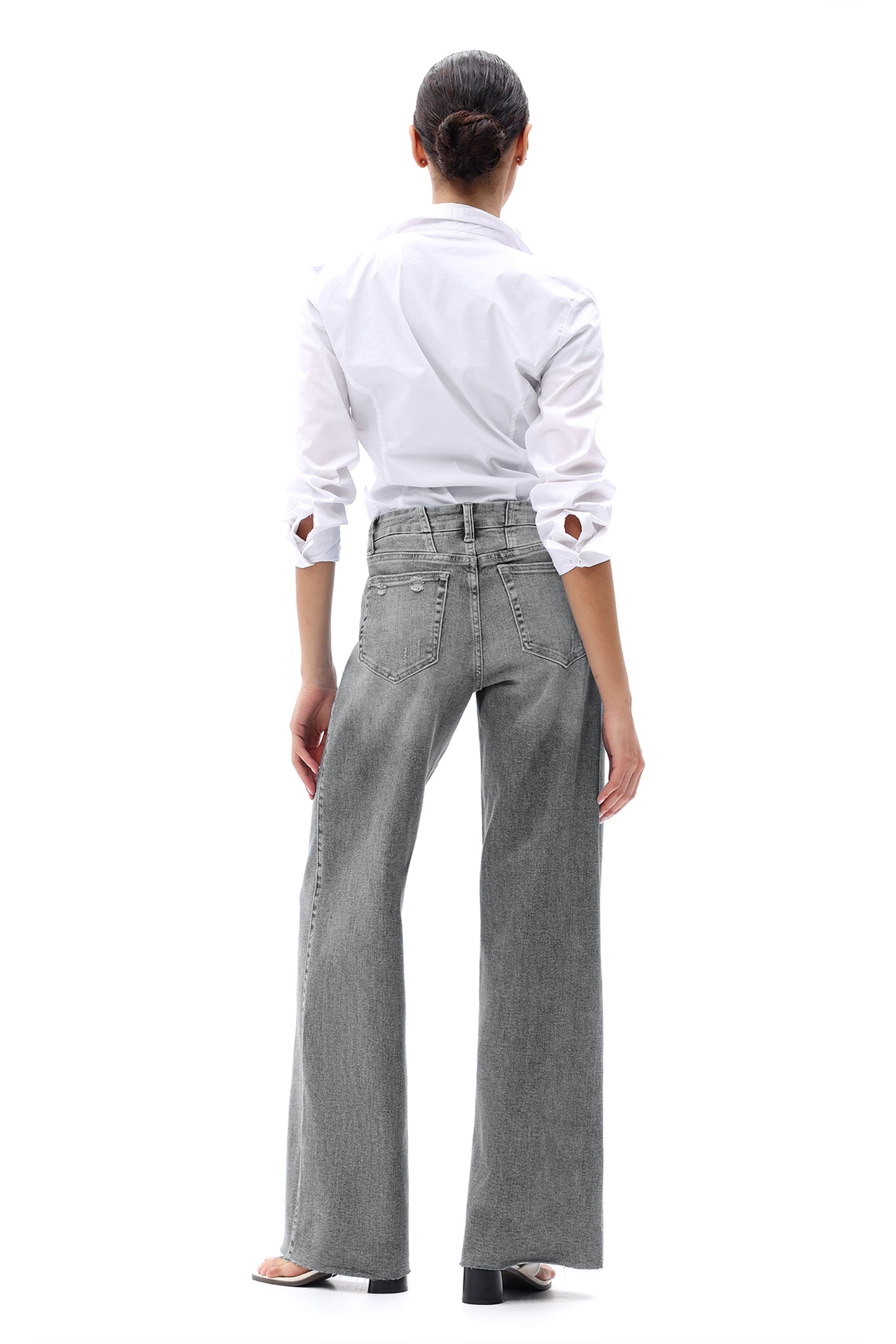Mid Rise Wide Leg Jeans Raw Hem Vintage Denim OSW8019