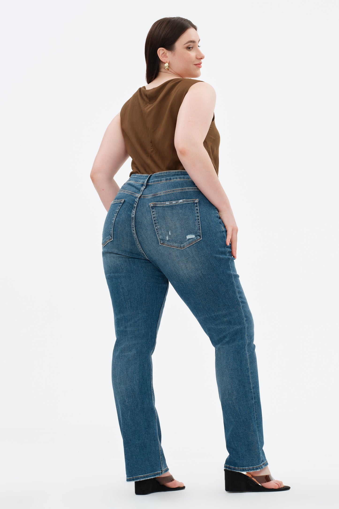 Plue Size Mid Rise Straight Denim Jeans OSTM5001EC-P