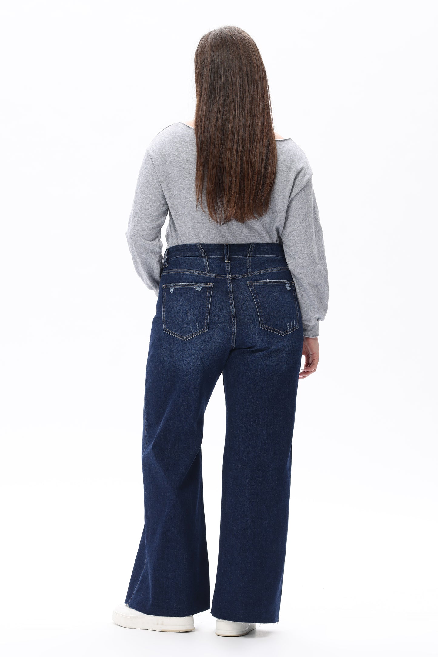 MID RISE WIDE LEG JEANS RAW HEM VINTAGE DENIM OSW8019-P