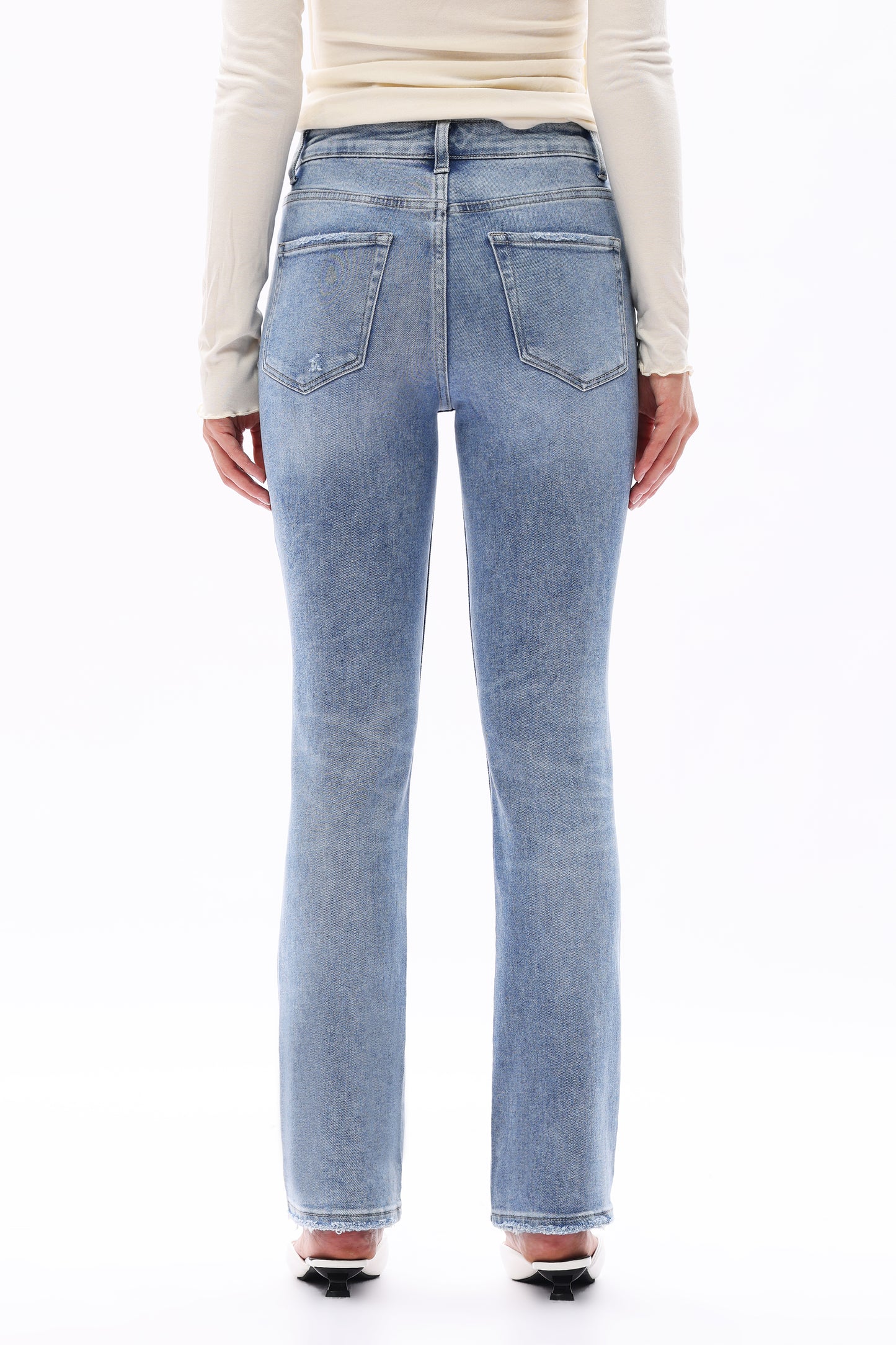 High Rise Straight Leg  Distressed Jeans OST5027