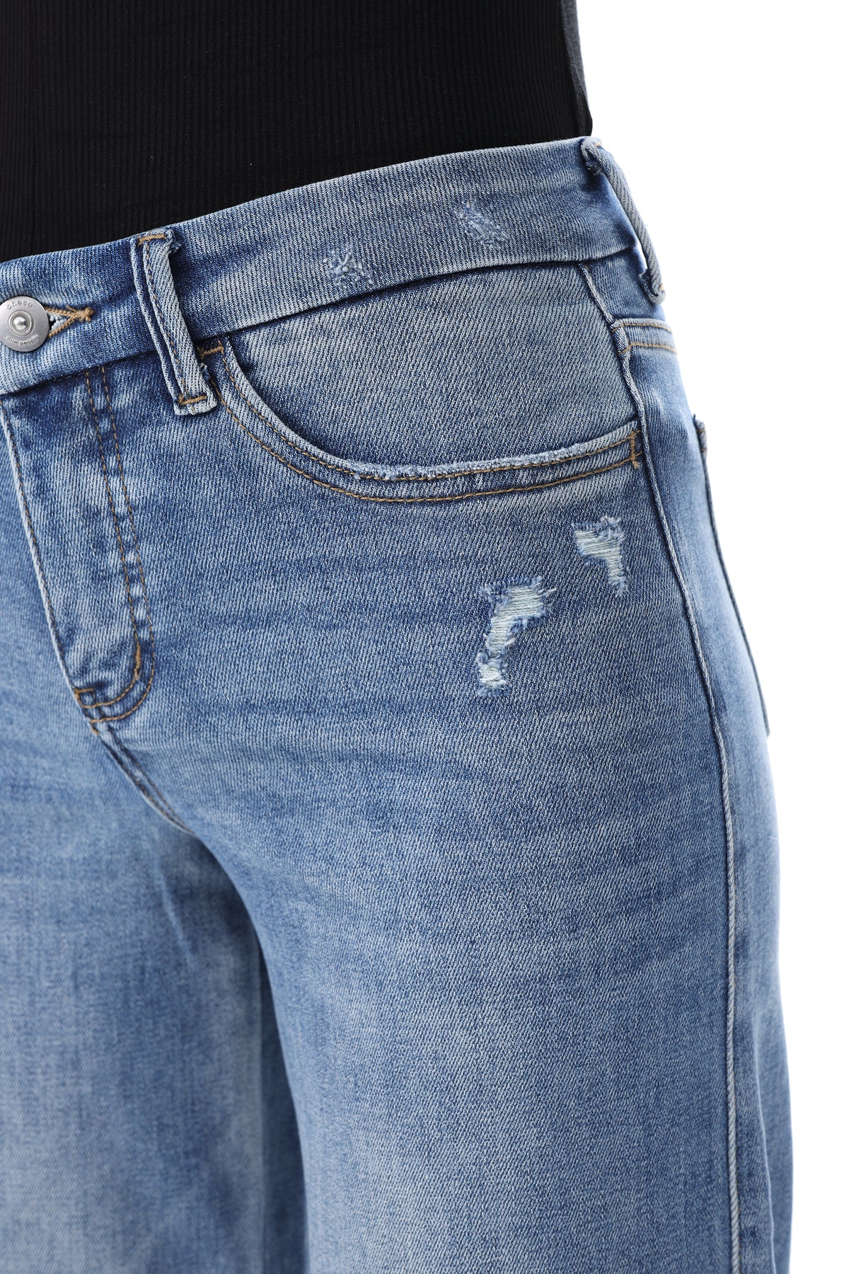 Mid Rise Wide Leg Jeans Raw Hem Vintage Denim OSW8019