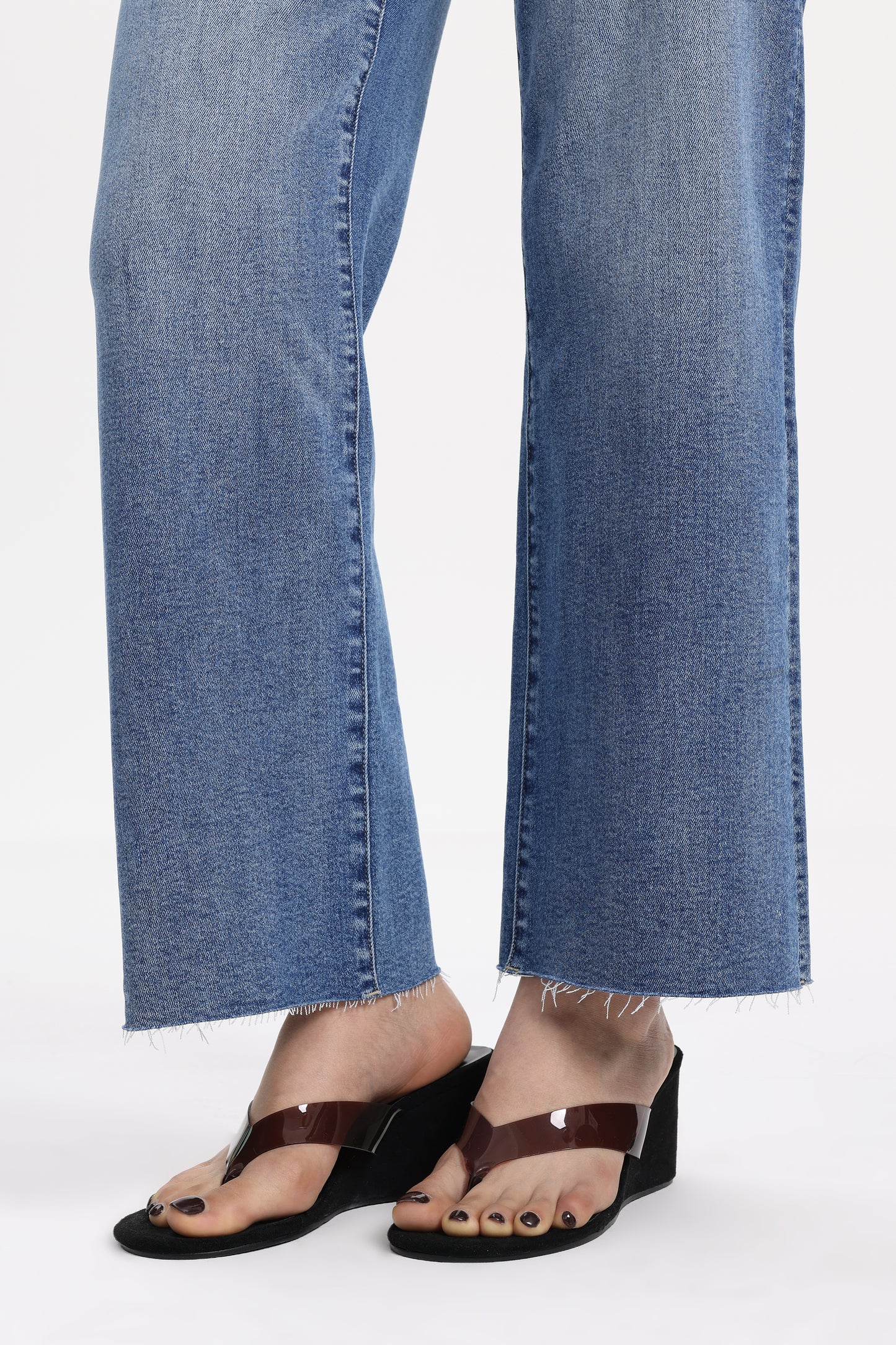 Cropped High Rise Wide Leg Jeans with Button-Fly Raw Hem OSN003