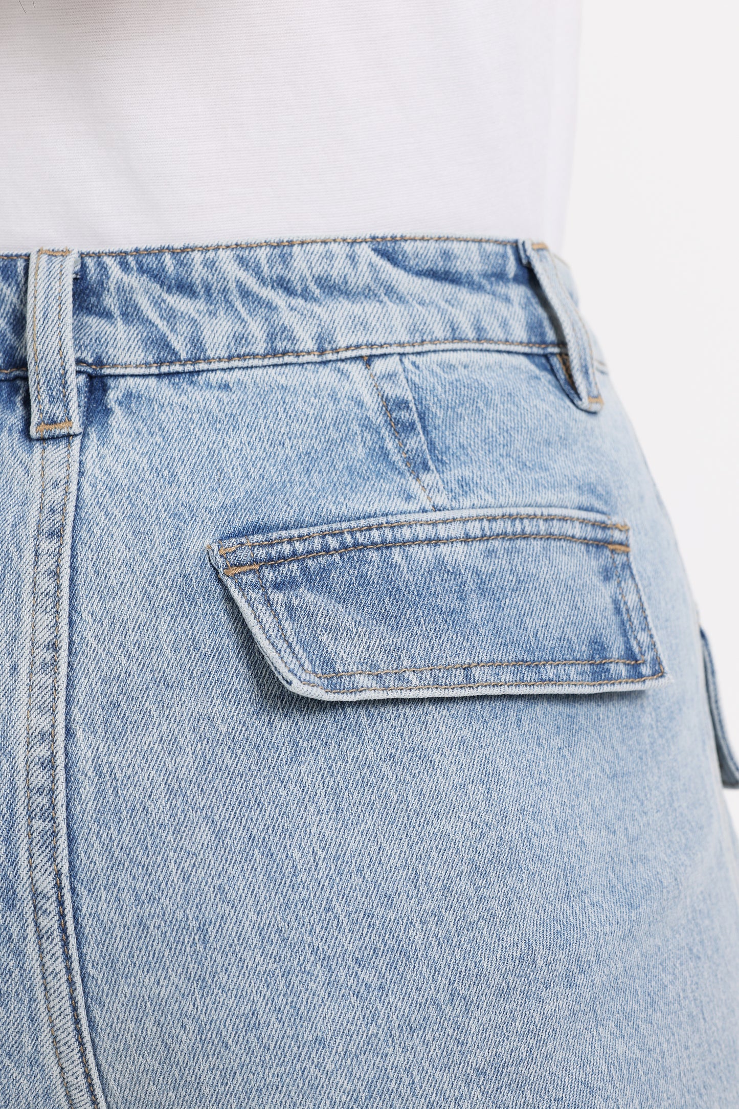 Asymmetrical Design  High Rise Cargo Denim Shorts OSH6003