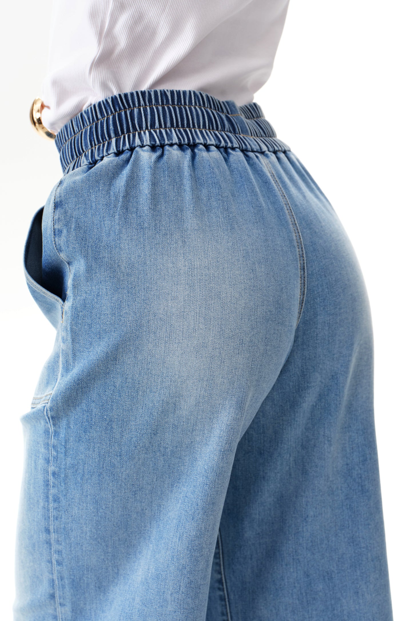 High Rise Drawstring Wide Leg Denim Jeans OSGG001