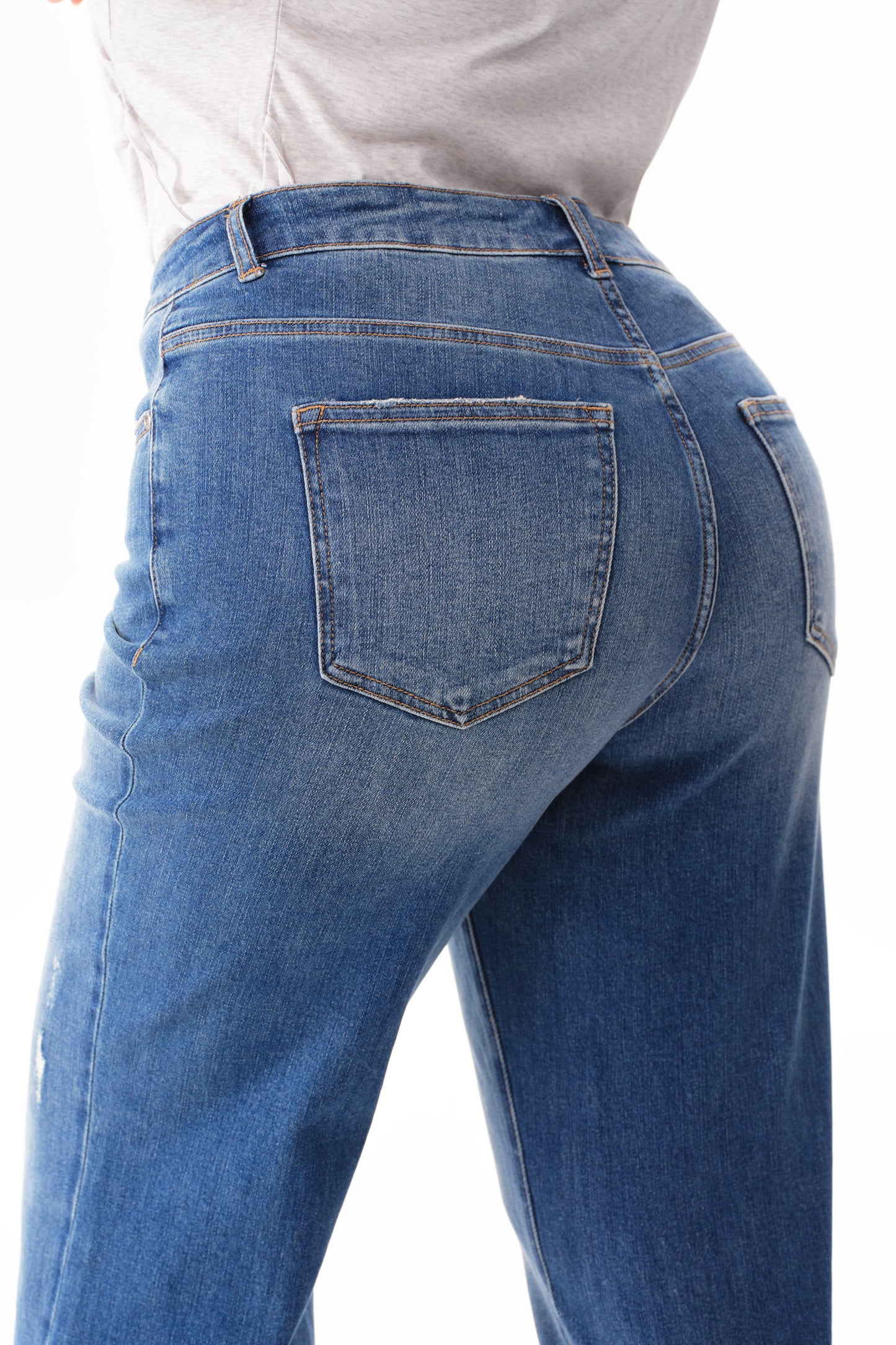 Plus Mid High Rise Cuffed Flared Wide Leg Ankle Jeans ESFW620803-P