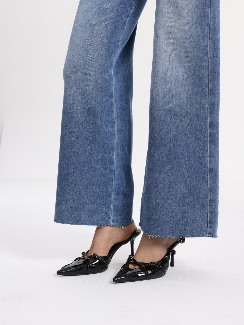 Distressed Mid Rise Wide Leg Denim Jeans OSW8028EC-P
