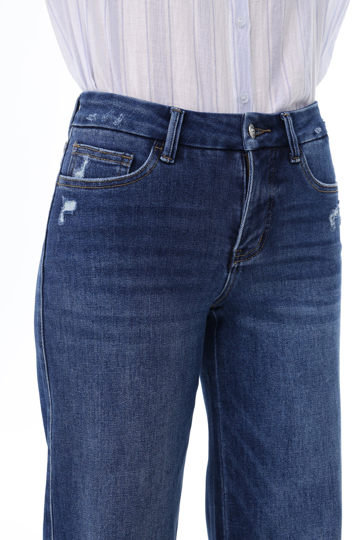 Mid Rise Wide Leg Jeans Raw Hem Vintage Denim OSW8019