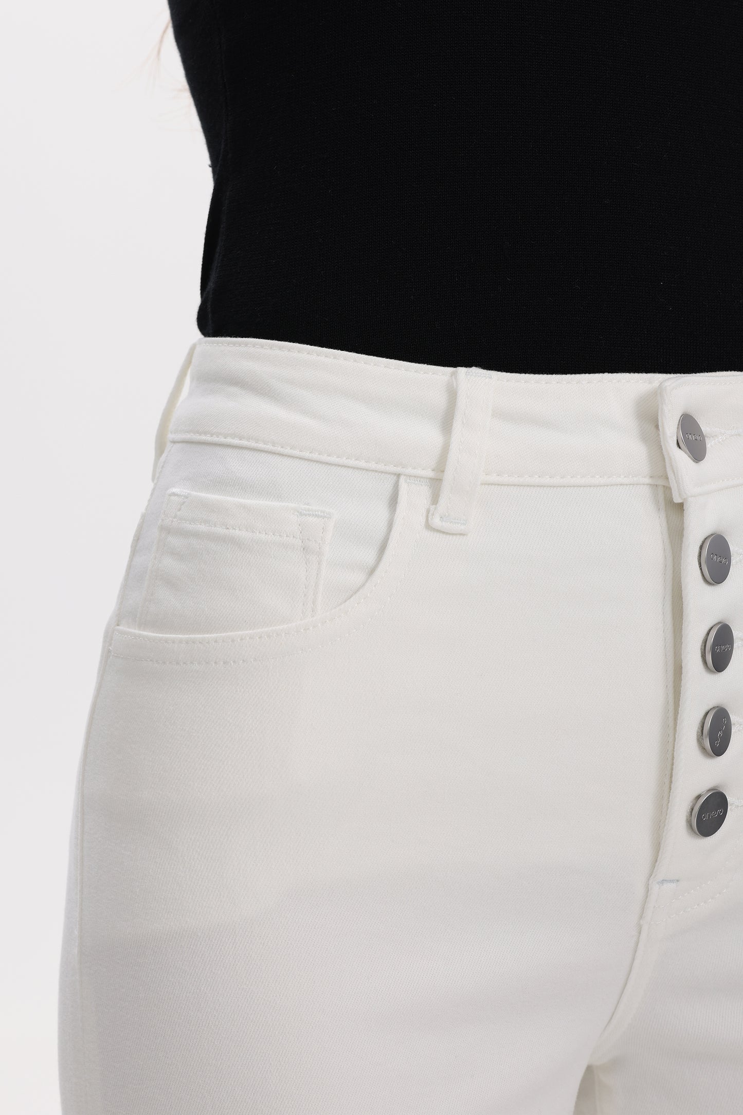 Cropped High Rise Wide Leg Jeans with Button-Fly Raw Hem OSN003