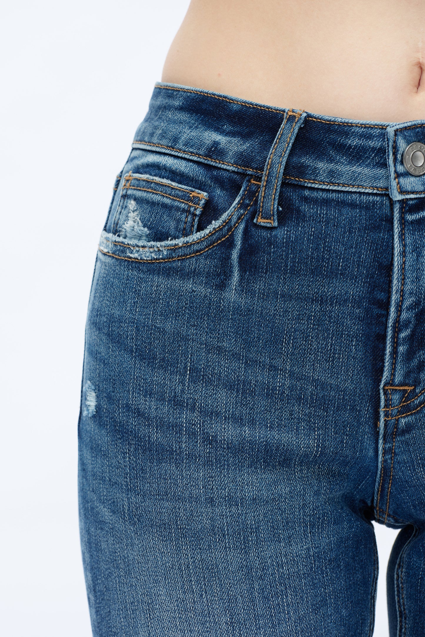 TUMMY CONTROL MID RISE STRAIGHT LEG DENIM JEANS MEDIUM BLUE OSTM5002