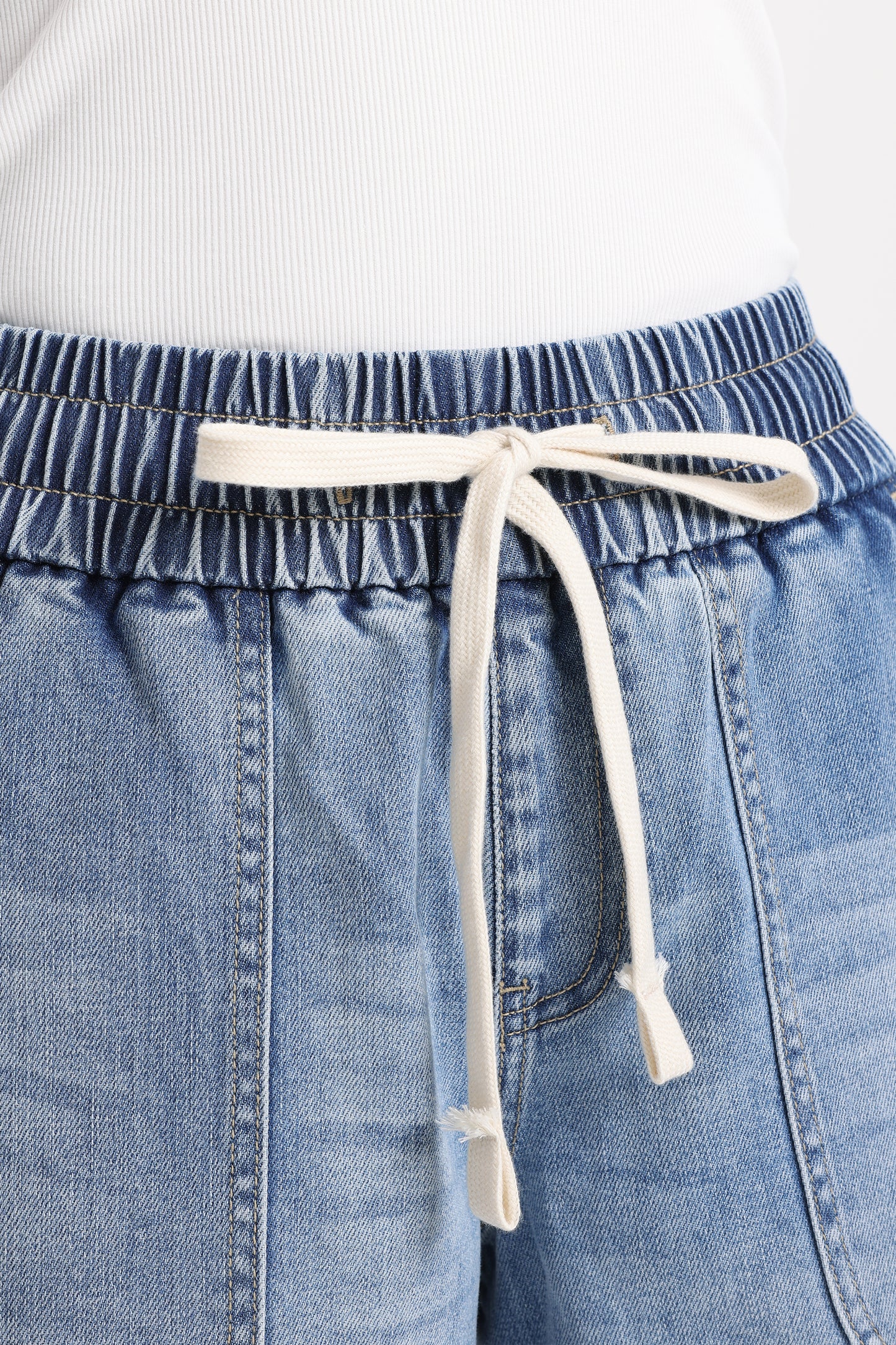 High Rise Drawstring Wide Leg Denim Jeans OSGG001