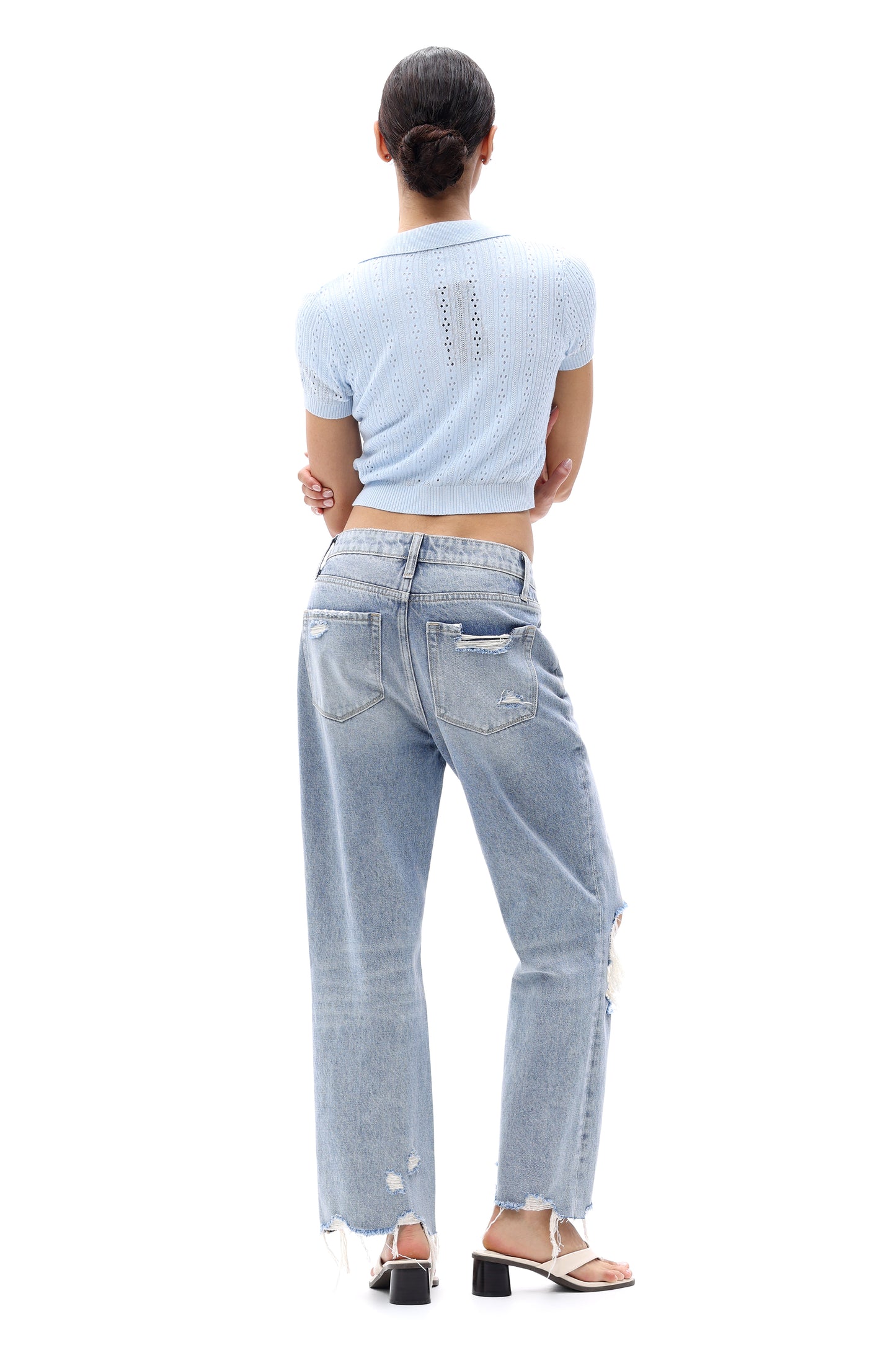 High Rise Crop Straight Leg Denim Jeans OSTM5029EC