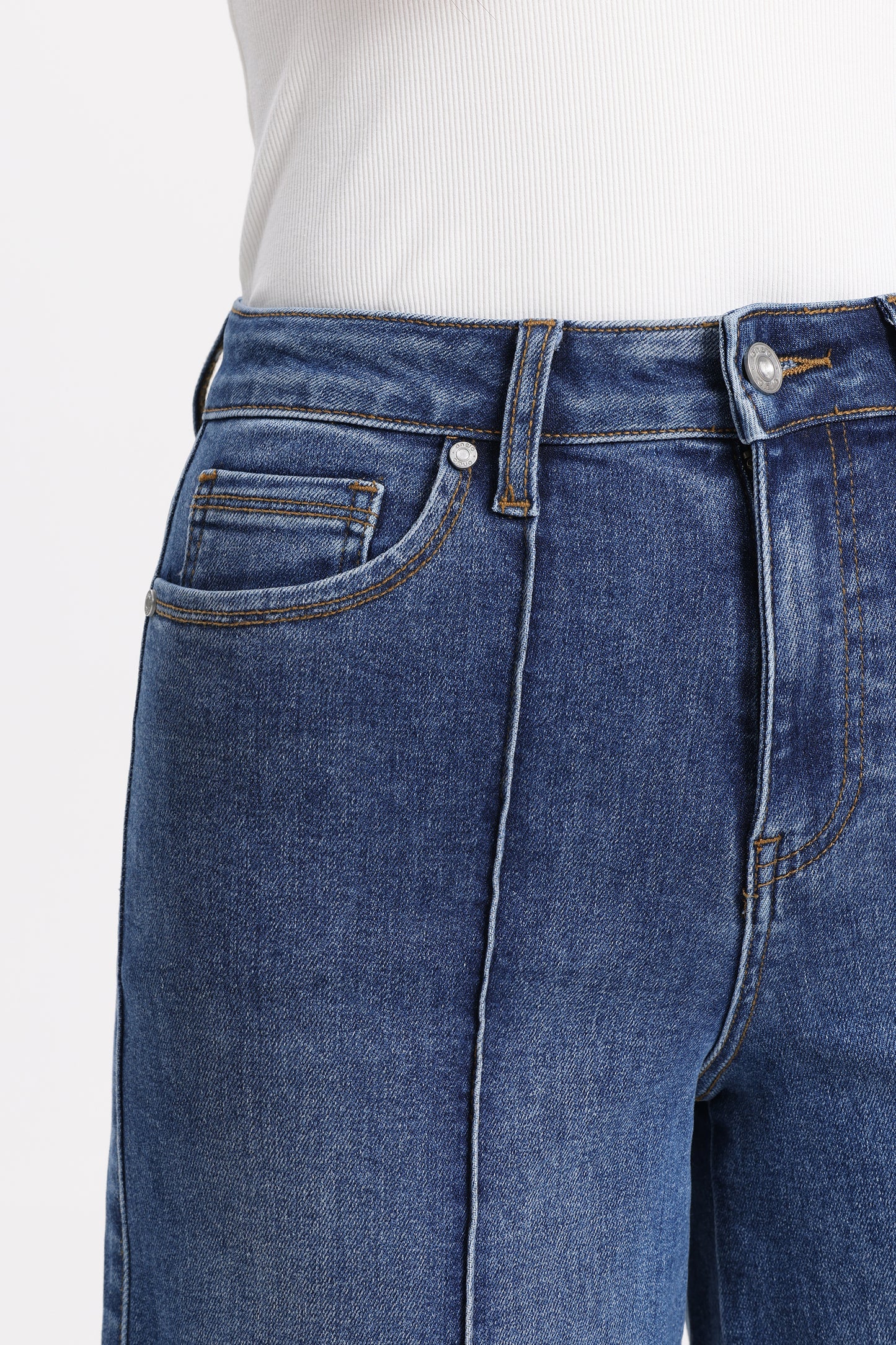 High Rise Wide Leg Denim Jeans with  Front Seams OSW8025EC