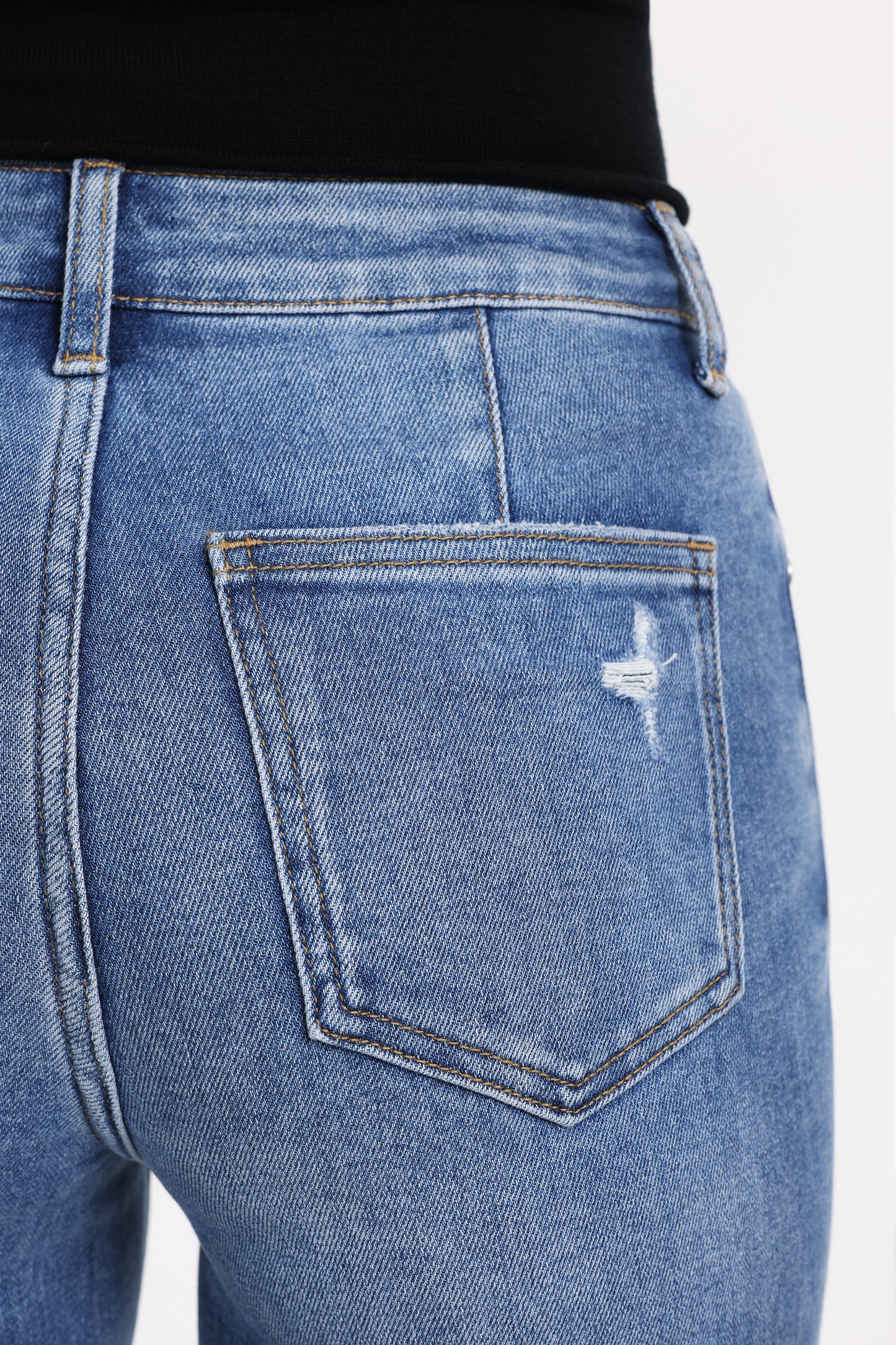 Distressed Mid Rise Wide Leg Denim Jeans OSW8028EC