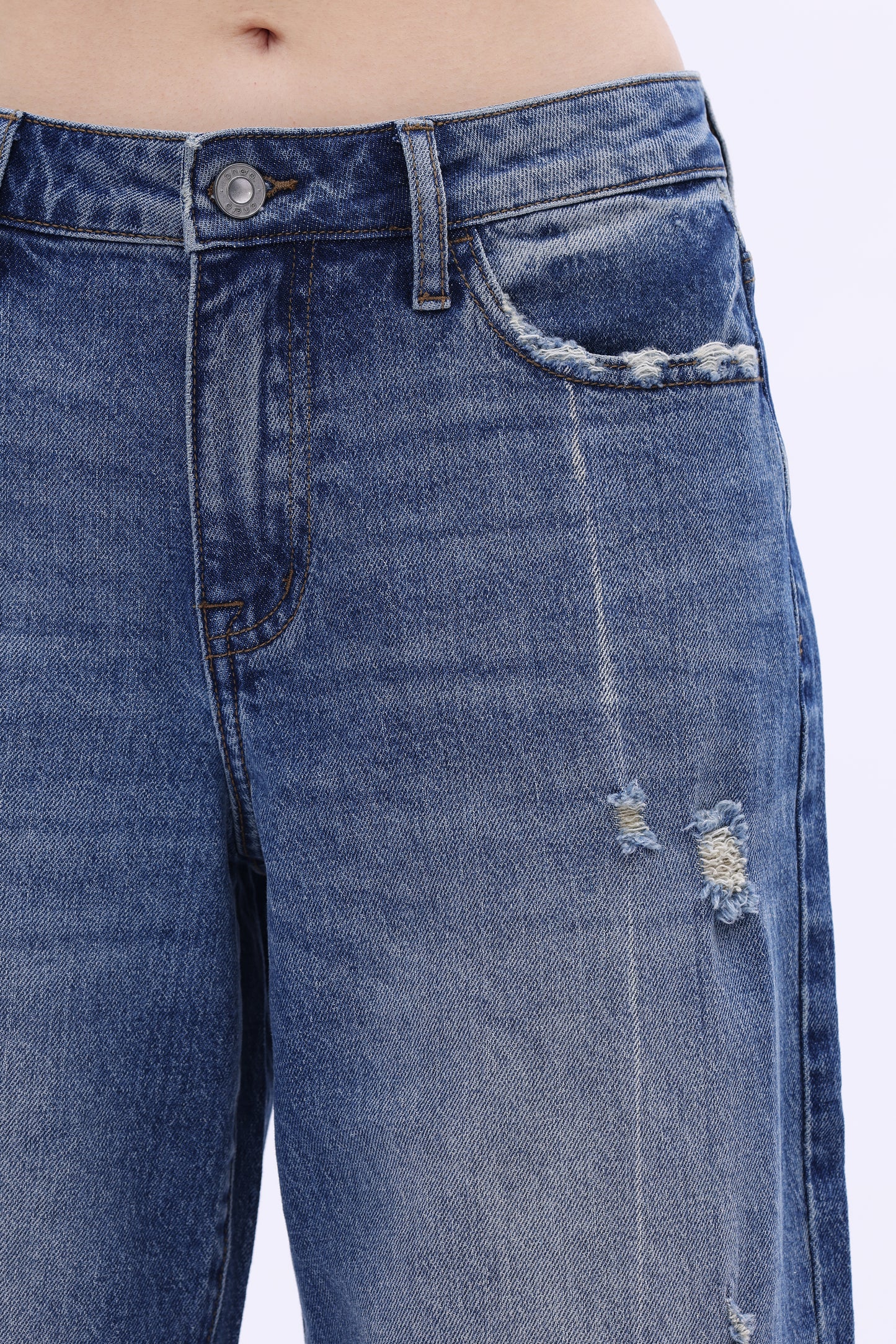 Low Rise Wide Leg  Distressed Jeans OSW8014