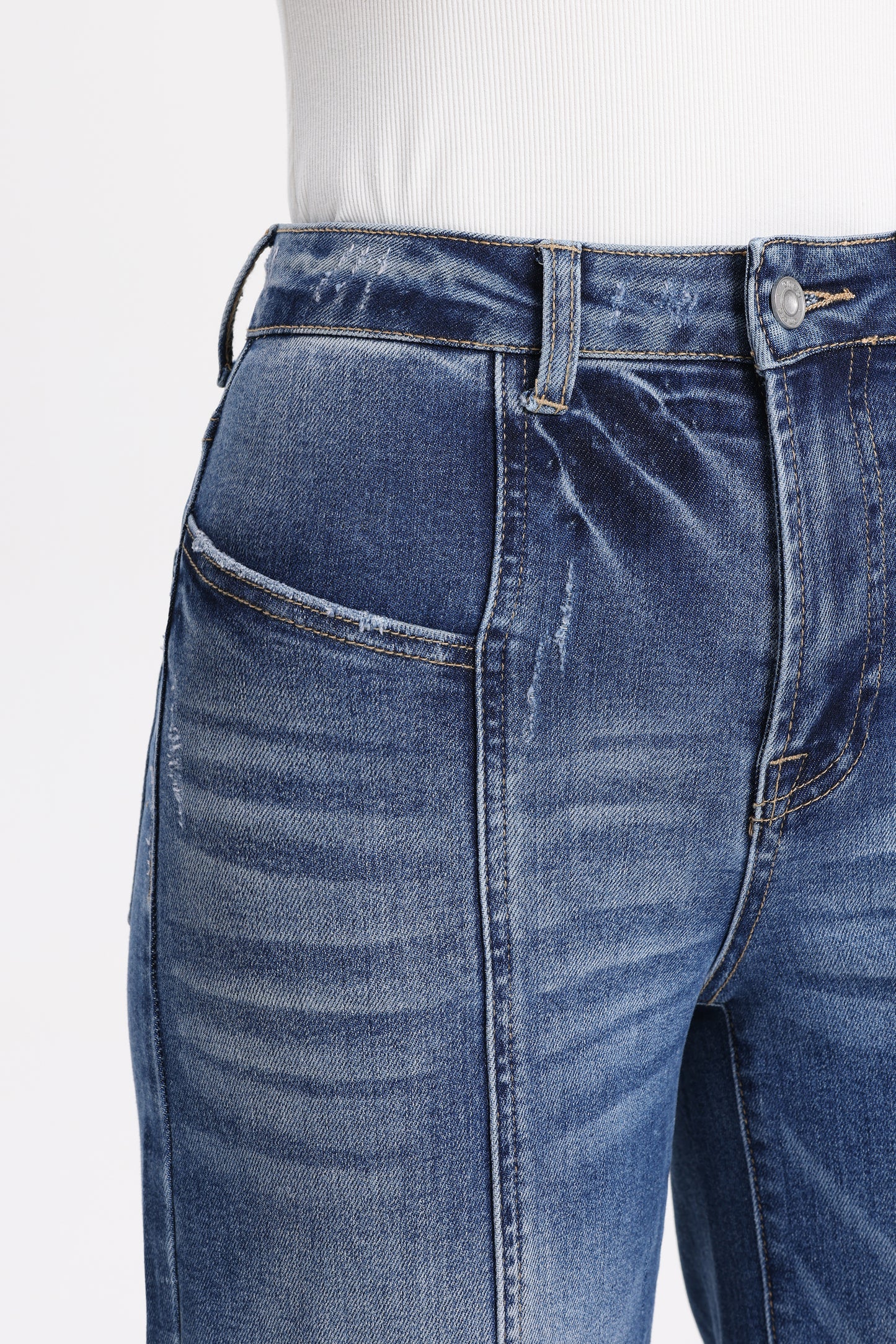Distinctive Front Seam High Rise Wide Leg Jeans OSW8023EC