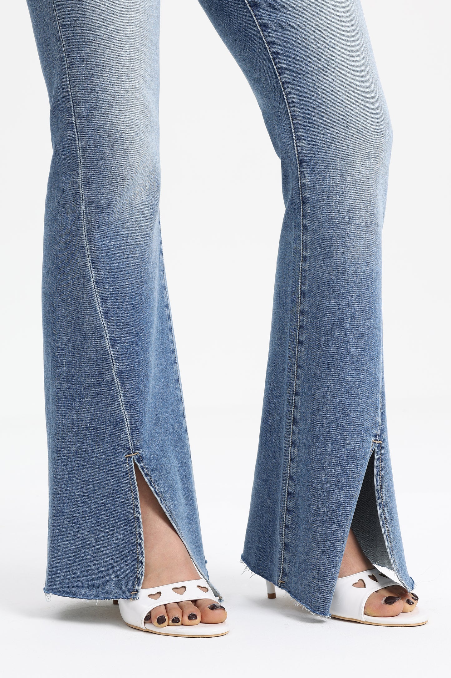 High Rise Flare Jeans with Split Raw-Edge Cuffs OSF1100