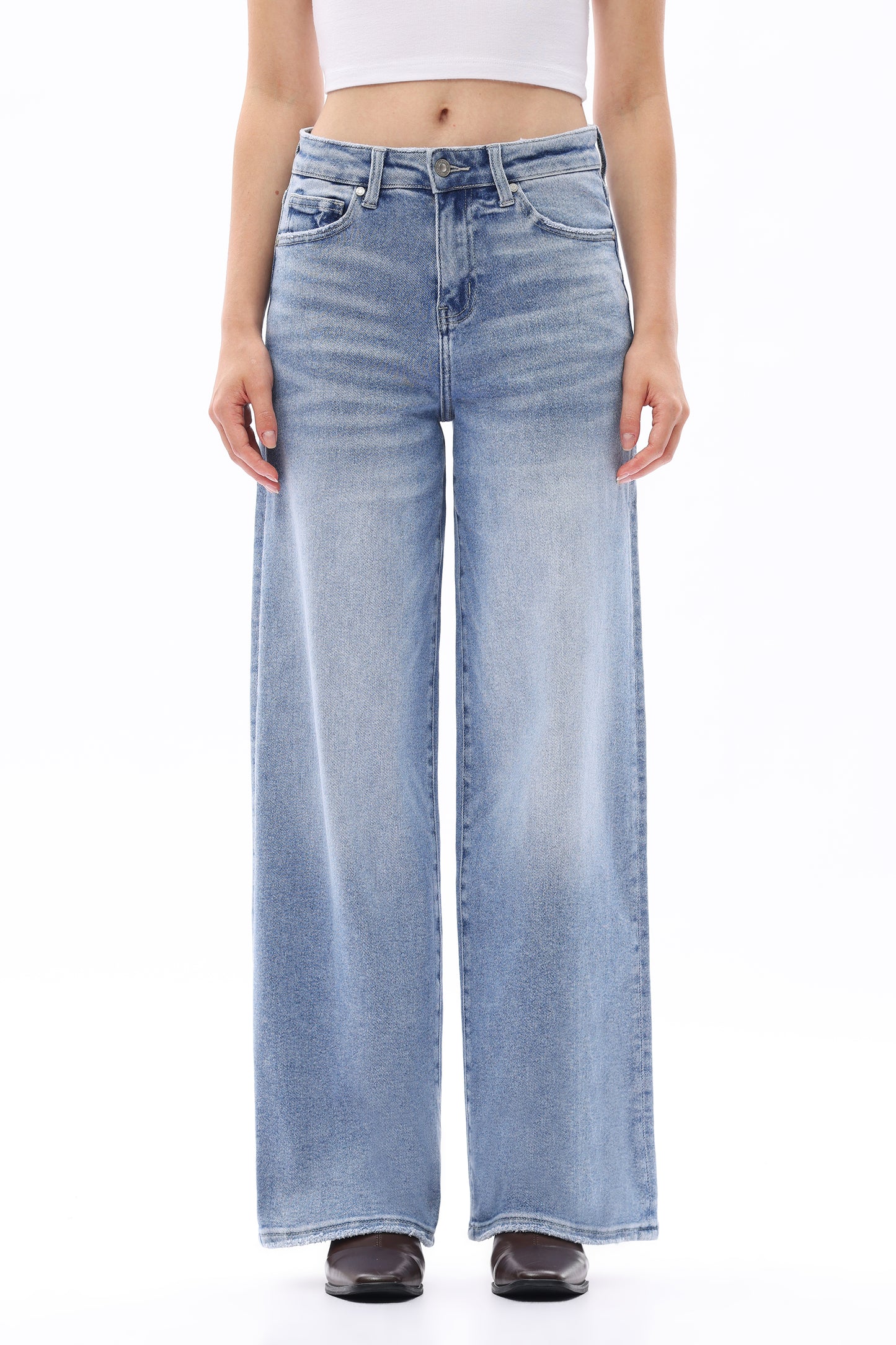 HIGH WAIST LOOSE BAGGY STRAIGHT JEANS OST5024 MEDIUM BLUE