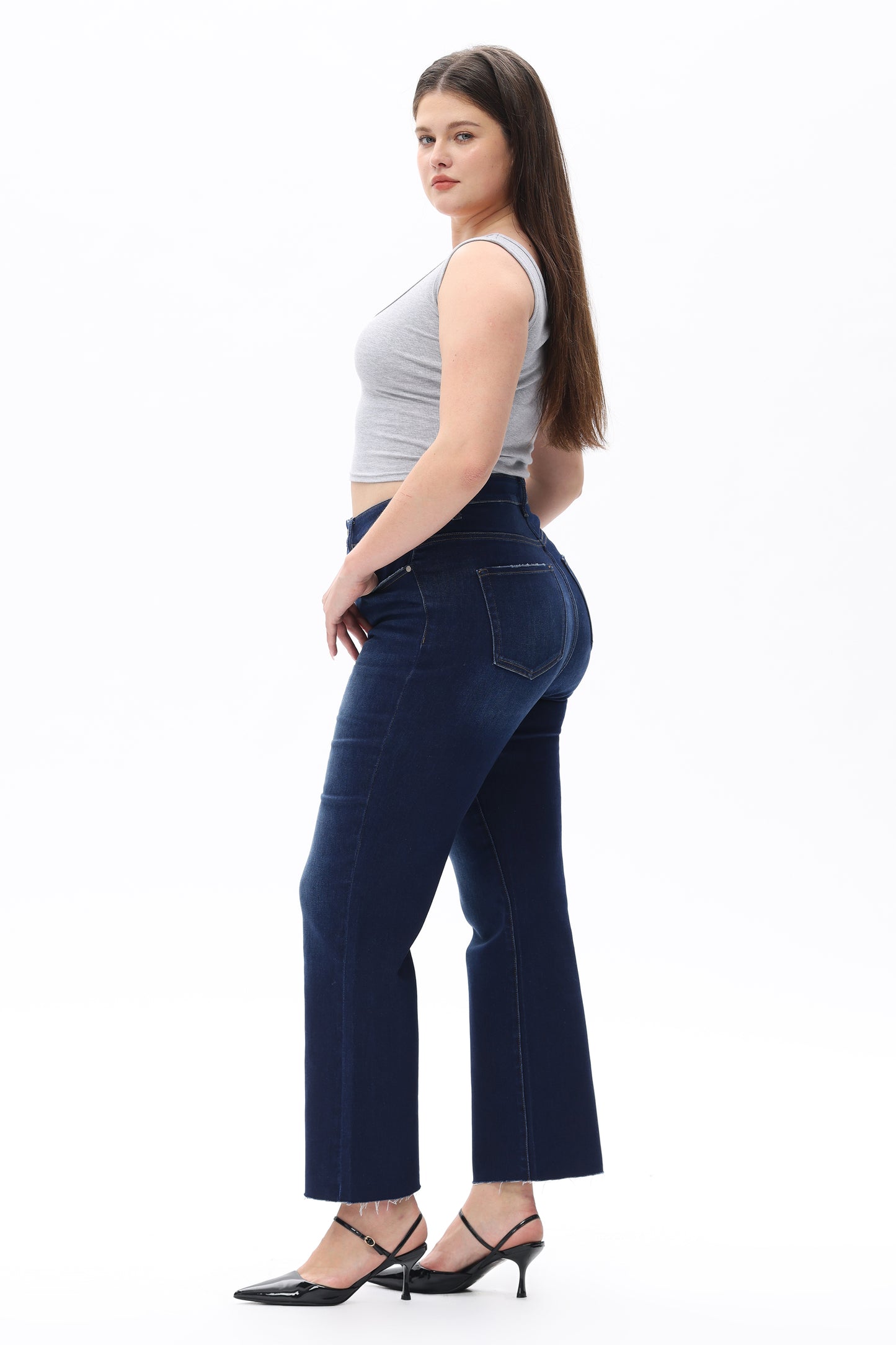 Plus Size High Rise Bootcut Raw Hem Denim Jeans OSF1137-P