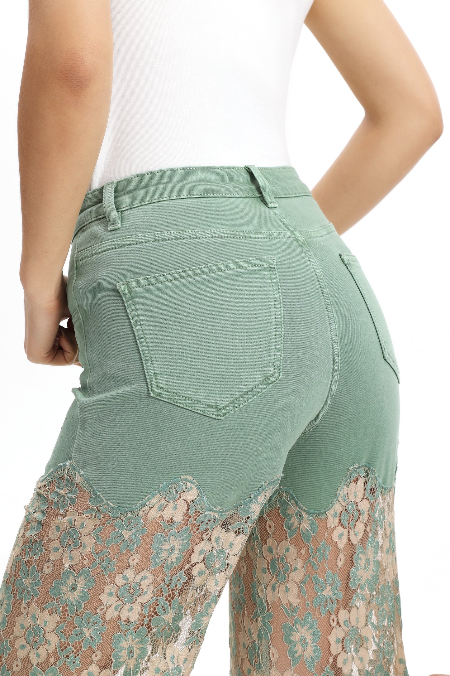 High Rise Lace Pants with Rhinestone OSW8027