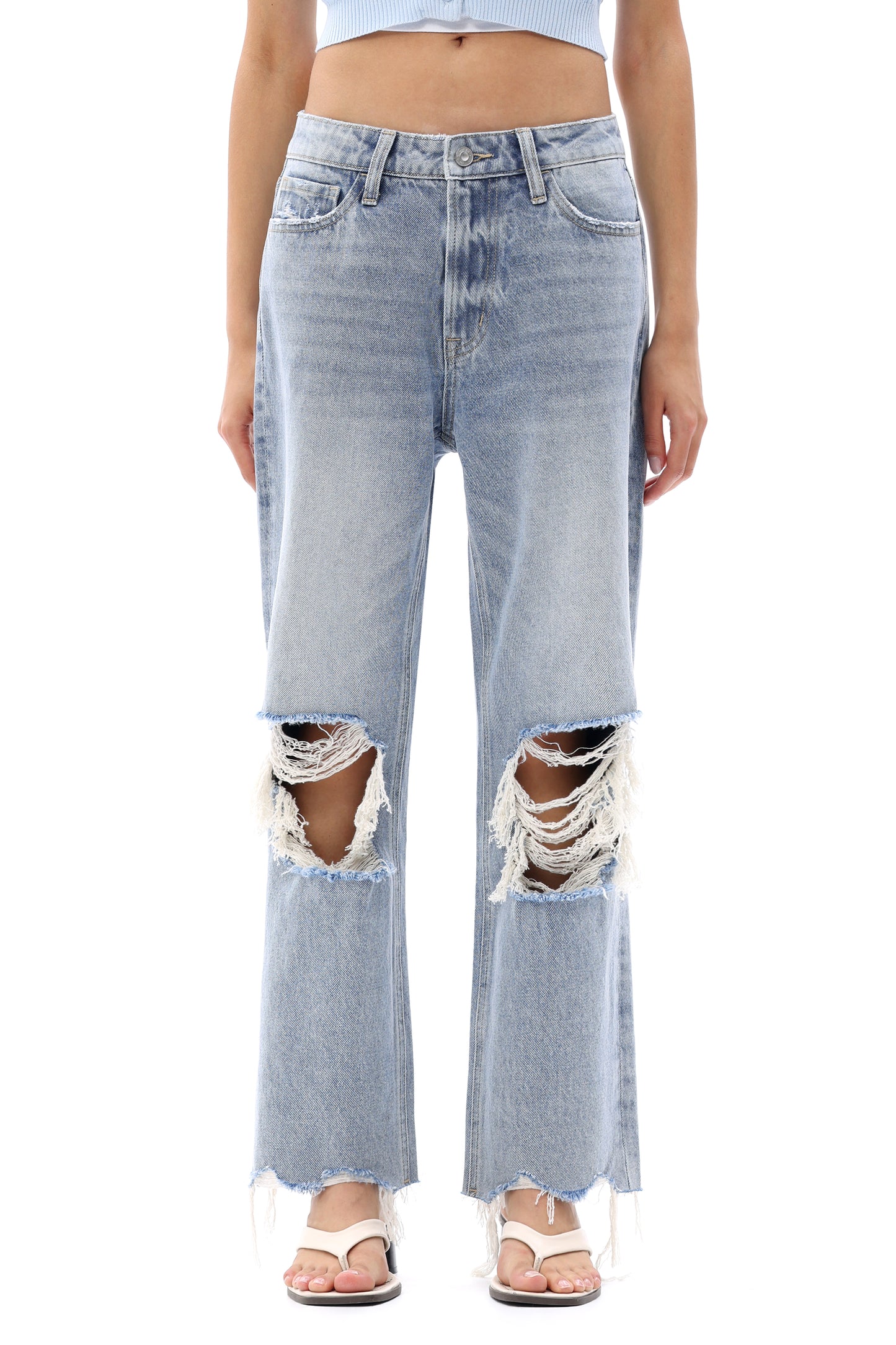 High Rise Crop Straight Leg Denim Jeans OSTM5029EC