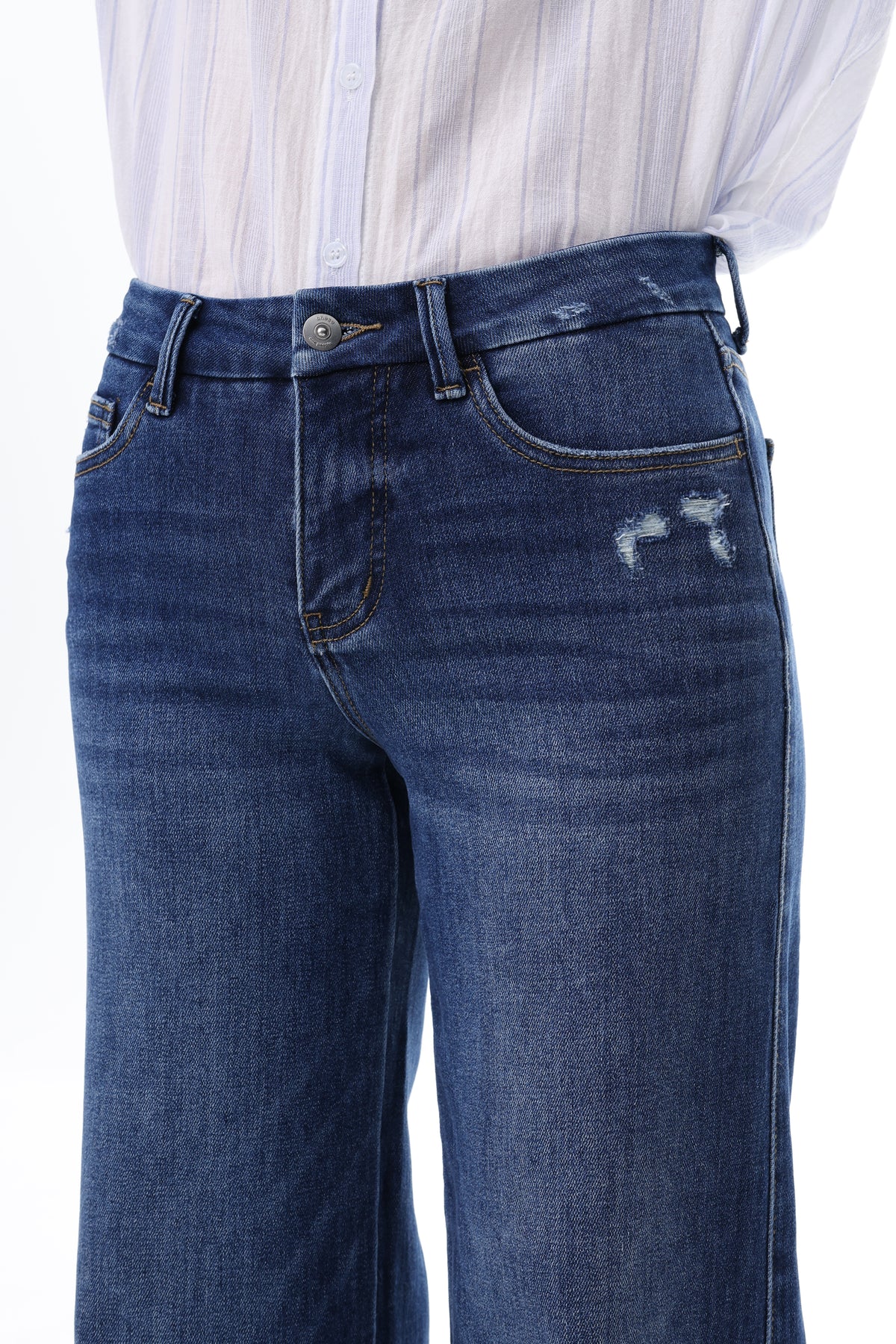Mid Rise Wide Leg Jeans Raw Hem Vintage Denim OSW8019