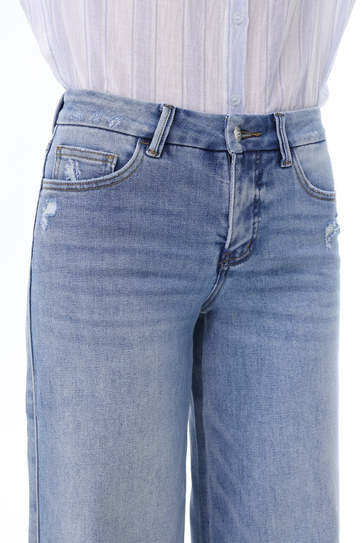 Mid Rise Wide Leg Jeans Raw Hem Vintage Denim OSW8019