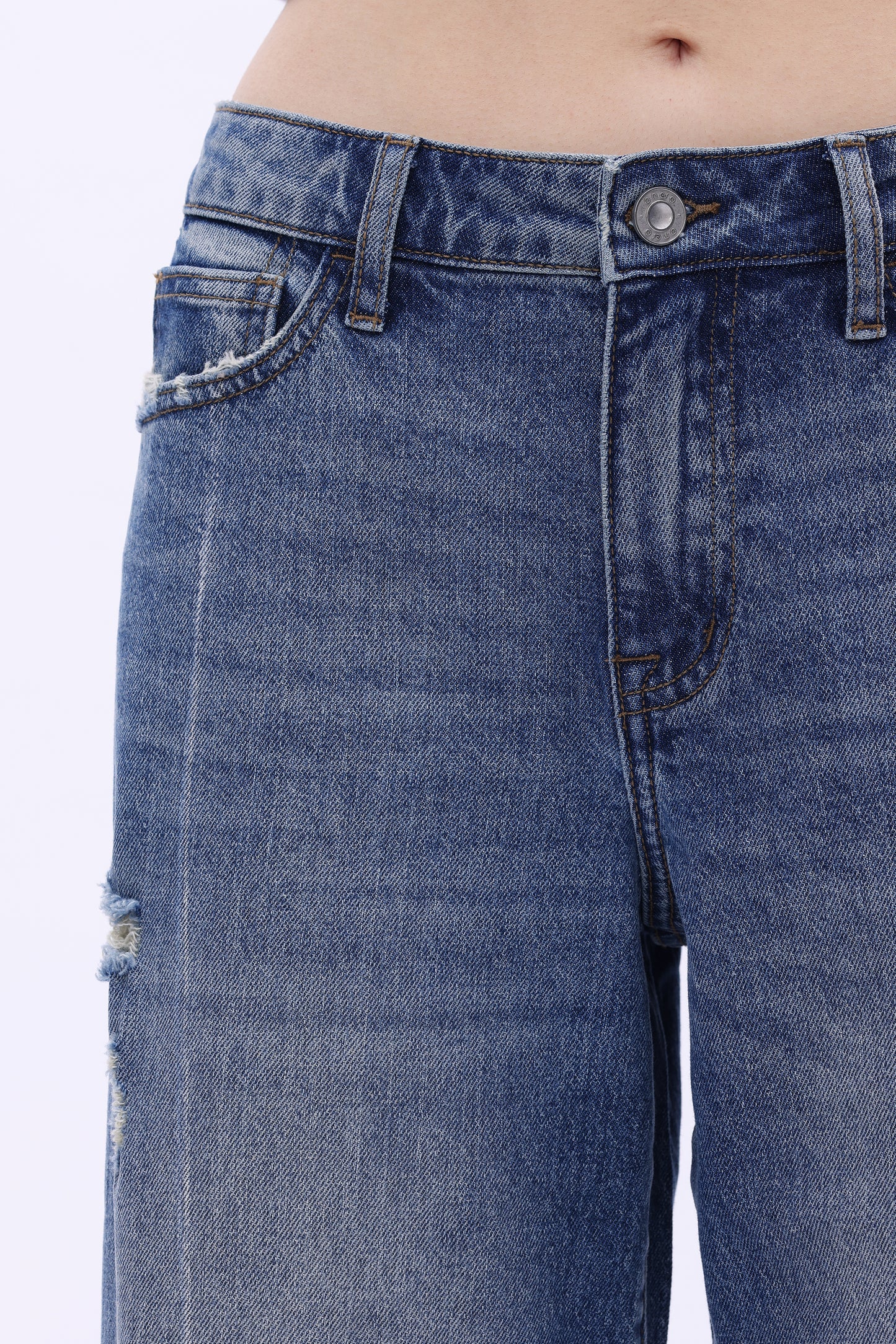 Low Rise Wide Leg  Distressed Jeans OSW8014