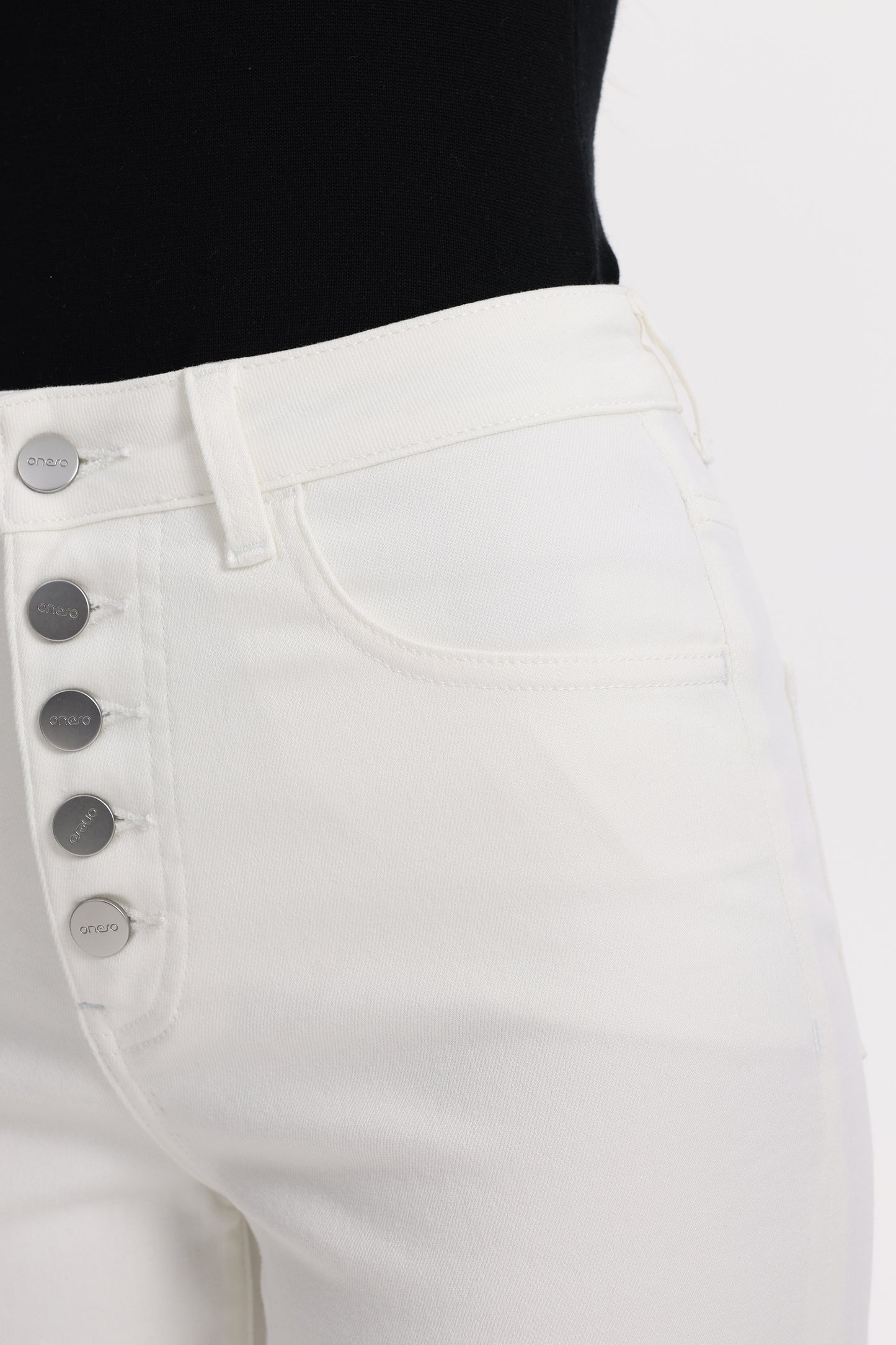 Cropped High Rise Wide Leg Jeans with Button-Fly Raw Hem OSN003