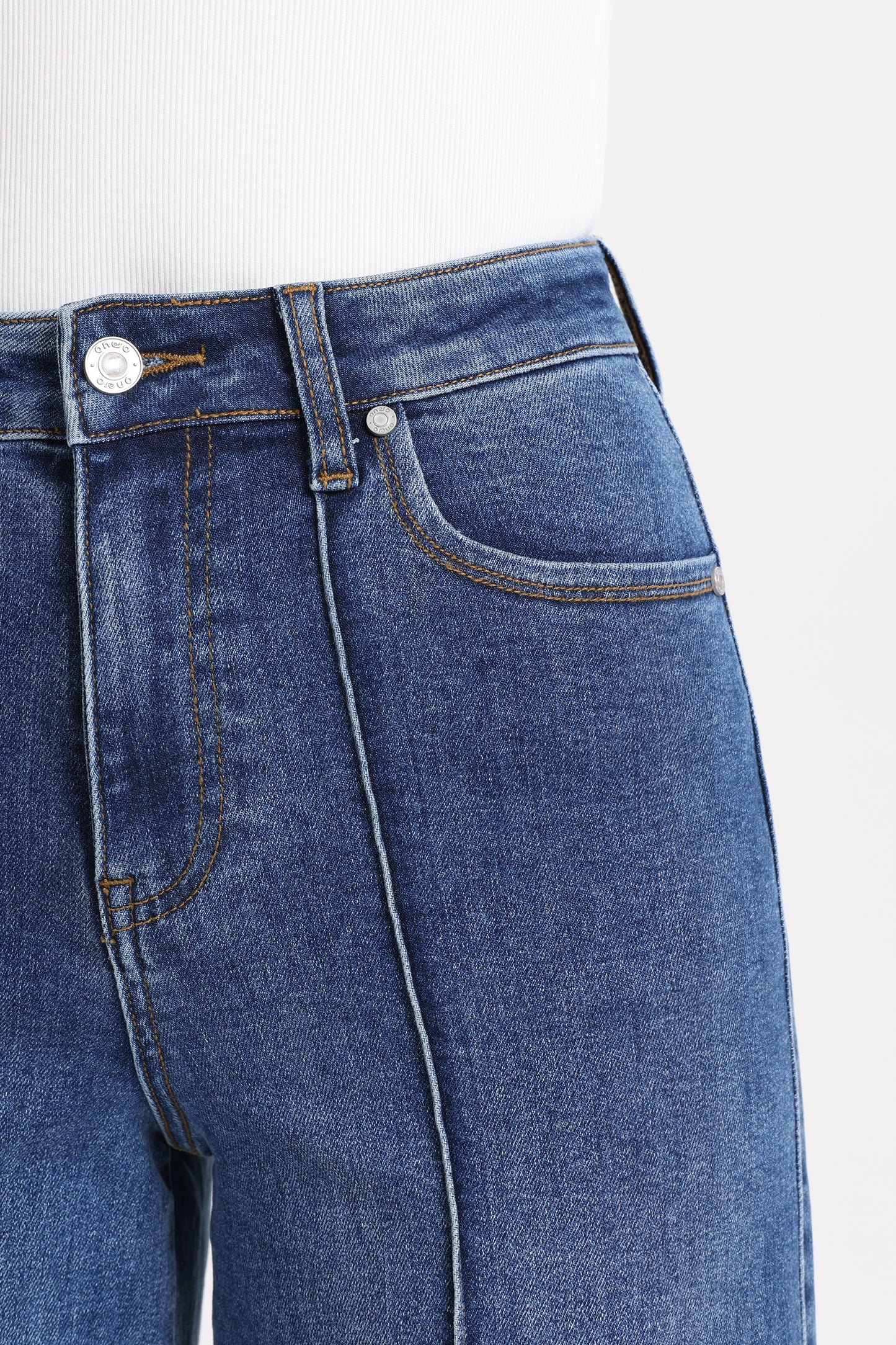 High Rise Wide Leg Denim Jeans with  Front Seams OSW8025EC