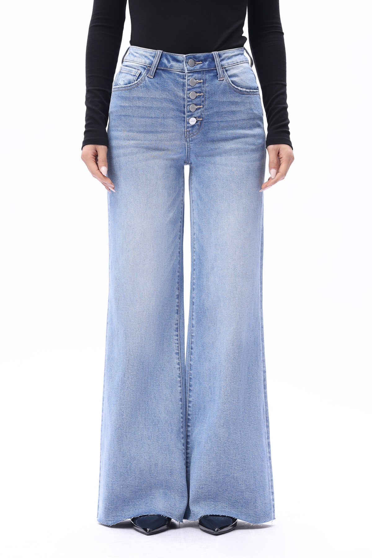Mid High Rise Flared Wide Leg Tall Jeans ESFW640843-P