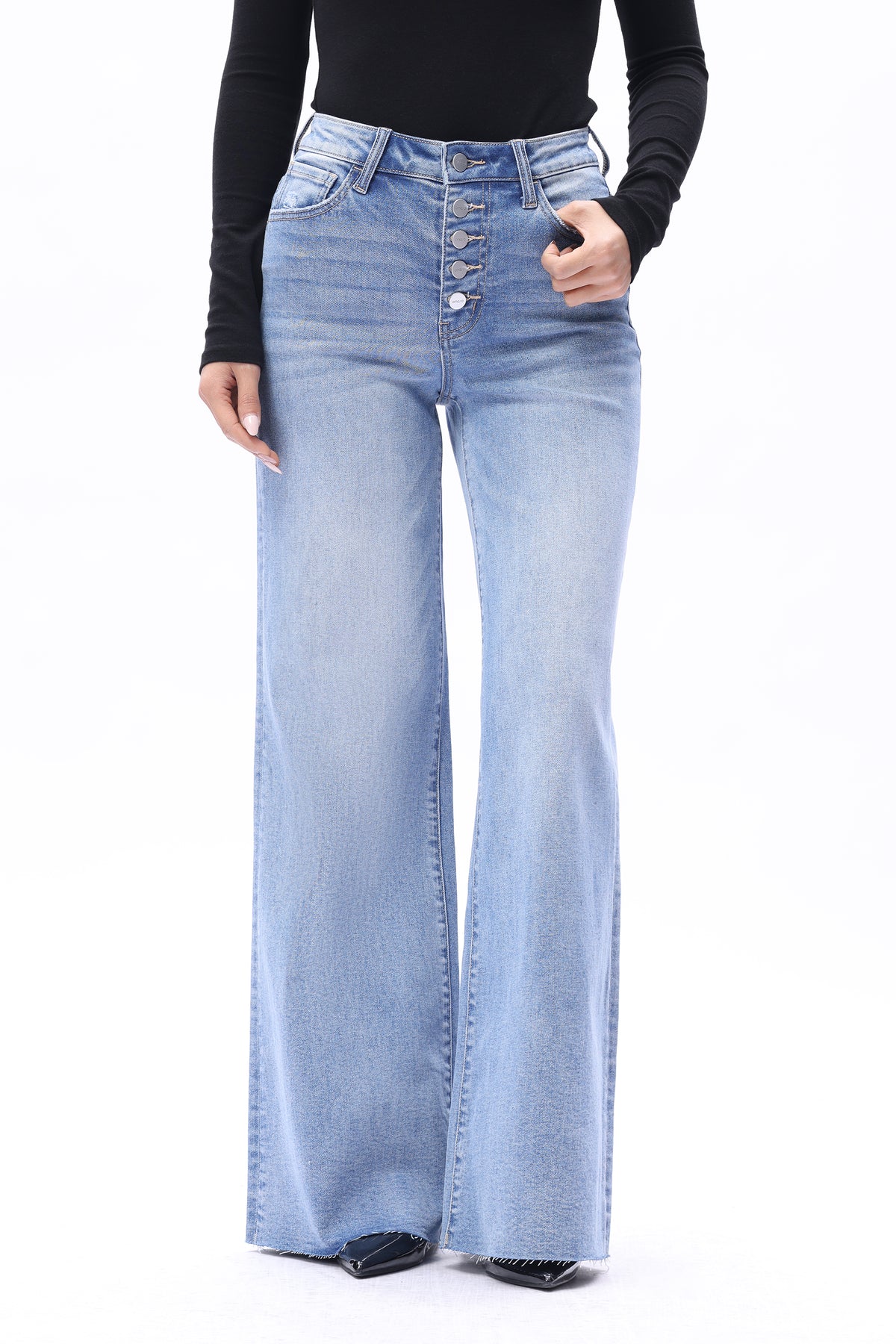 Mid High Rise Flared Wide Leg Tall Jeans ESFW640843-P