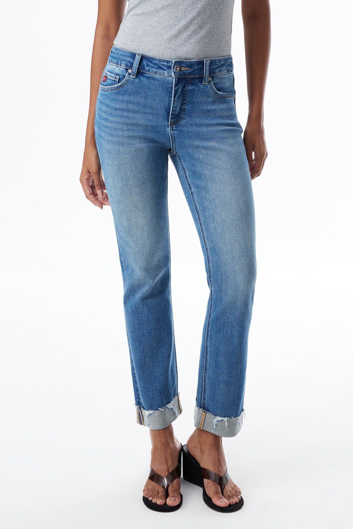 The Eloise Mid Rise Cuffed Straight Ankle Jeans ESFT620503