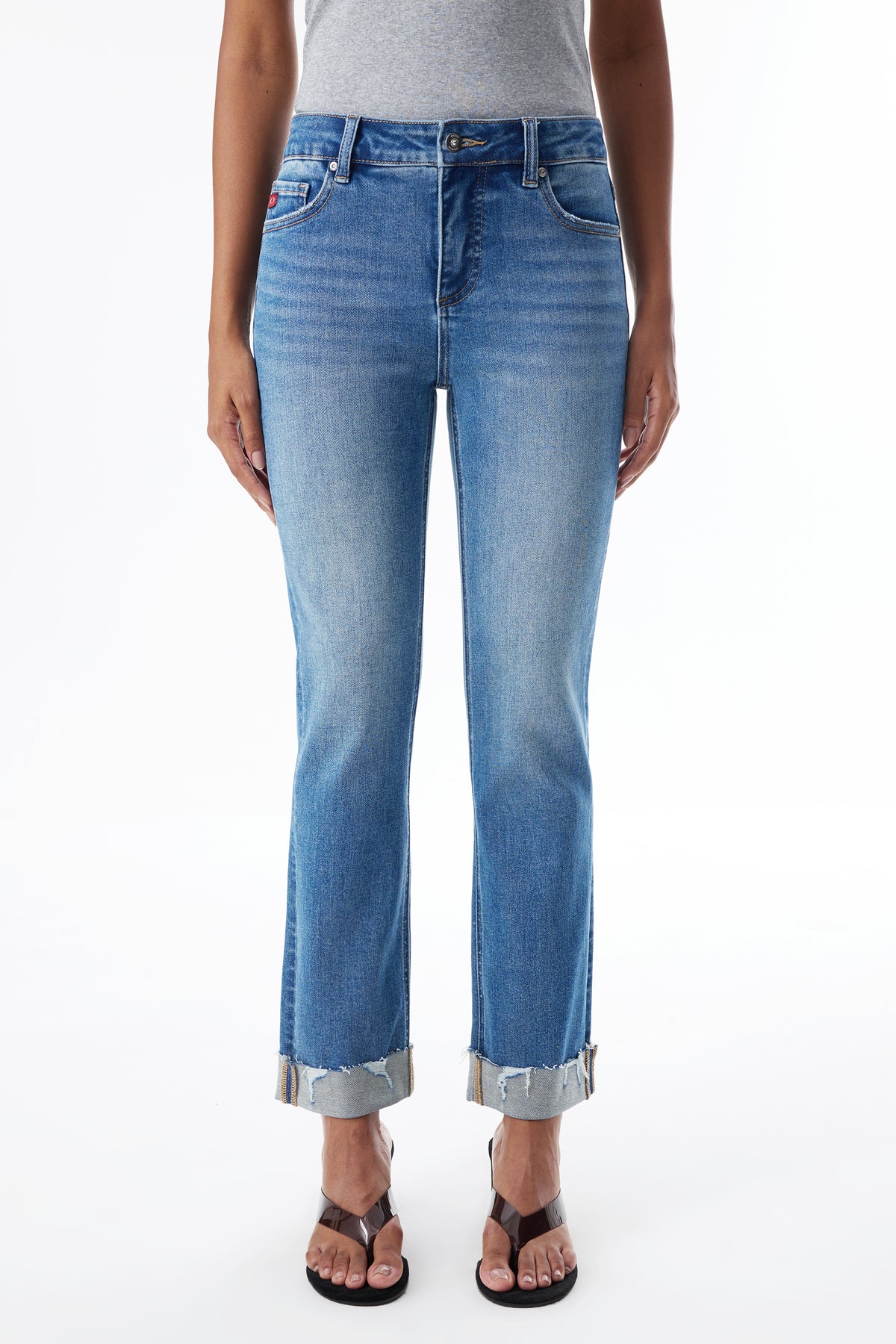 The Eloise Mid Rise Cuffed Straight Ankle Jeans ESFT620503