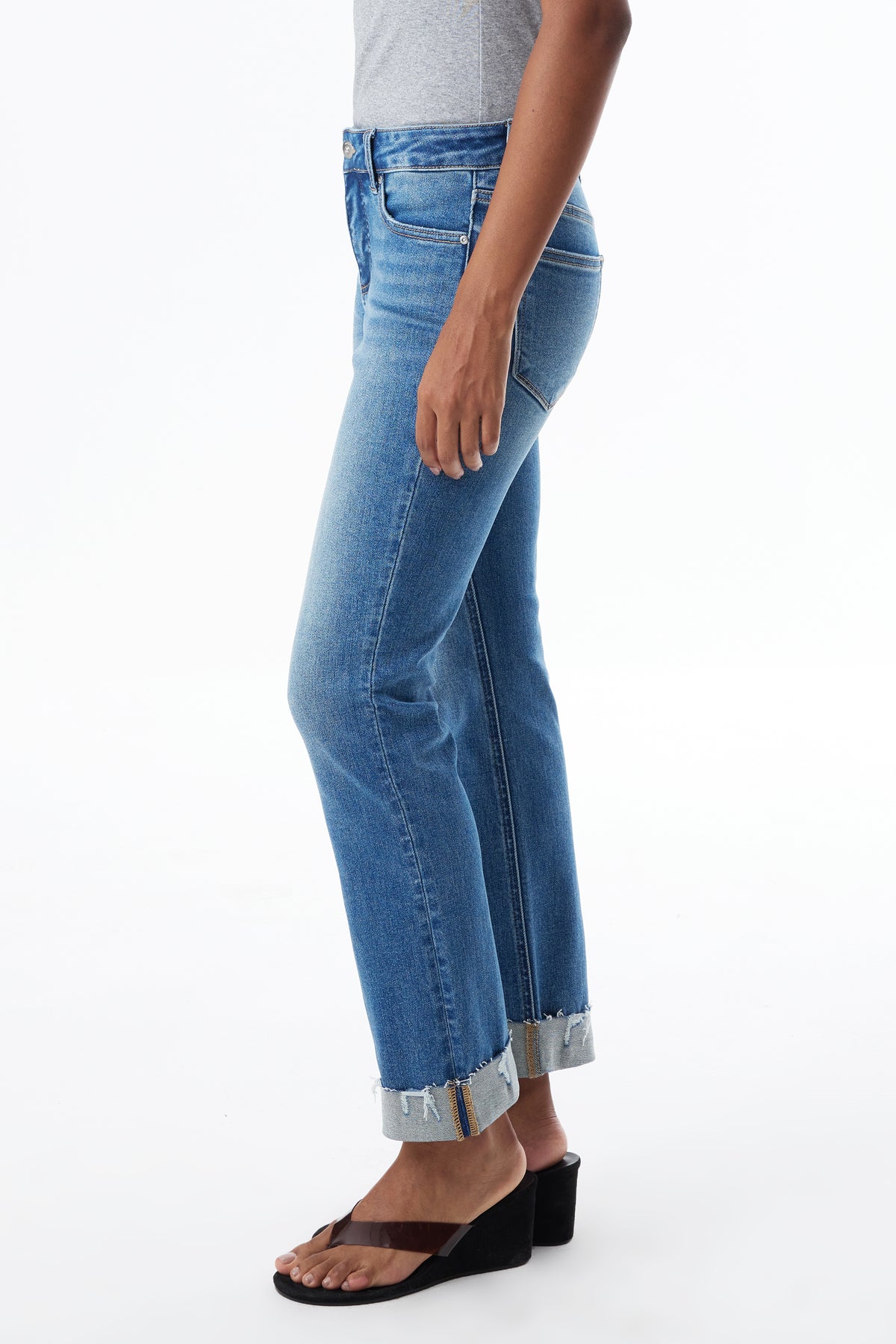 The Eloise Mid Rise Cuffed Straight Ankle Jeans ESFT620503