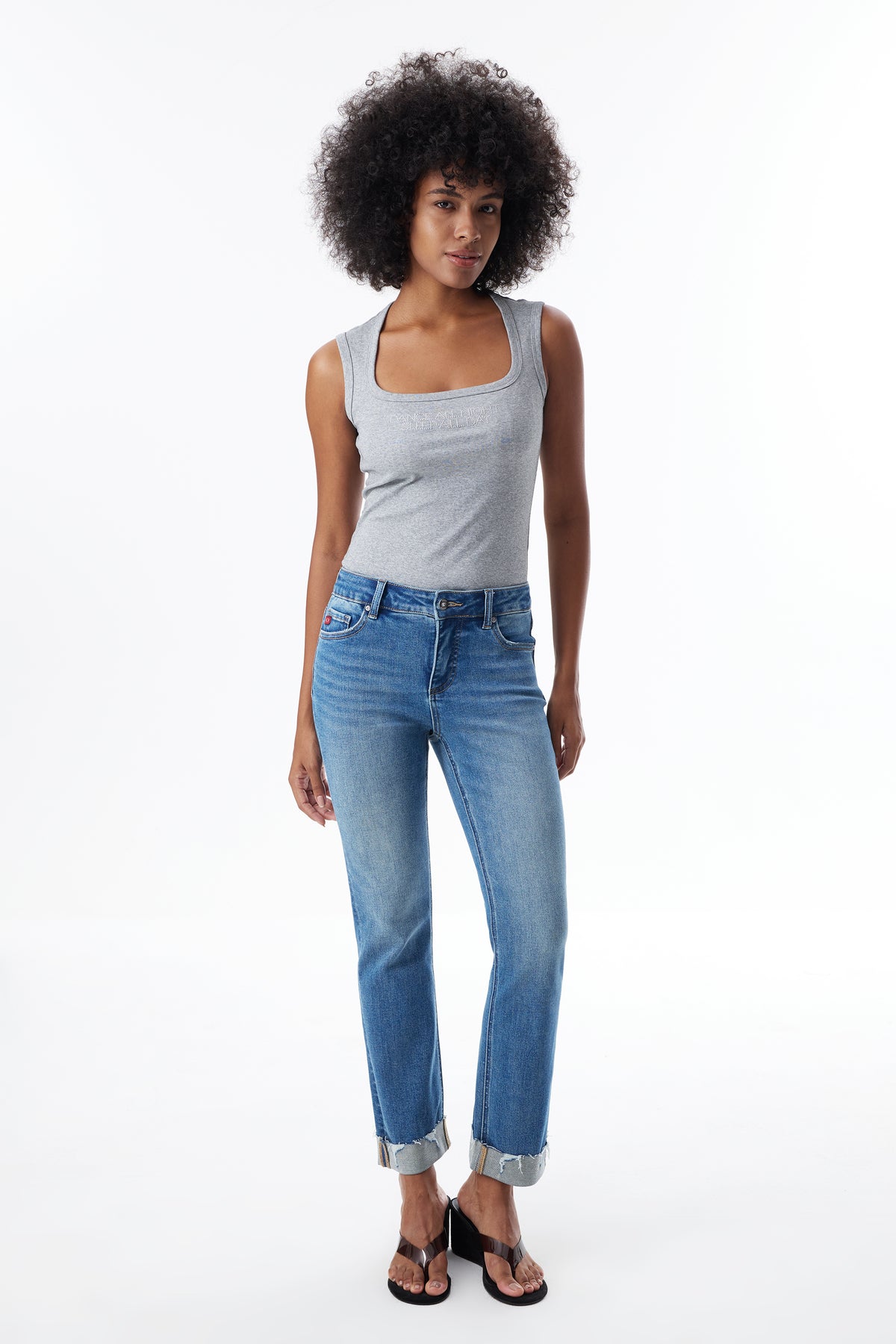 The Eloise Mid Rise Cuffed Straight Ankle Jeans ESFT620503