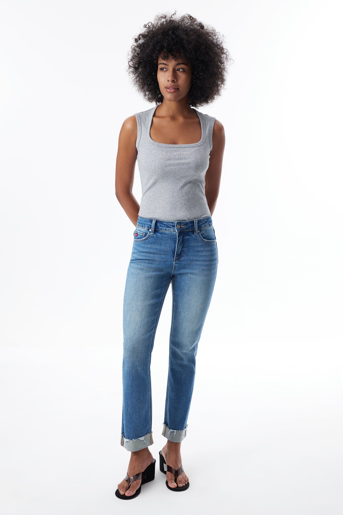 The Eloise Mid Rise Cuffed Straight Ankle Jeans ESFT620503