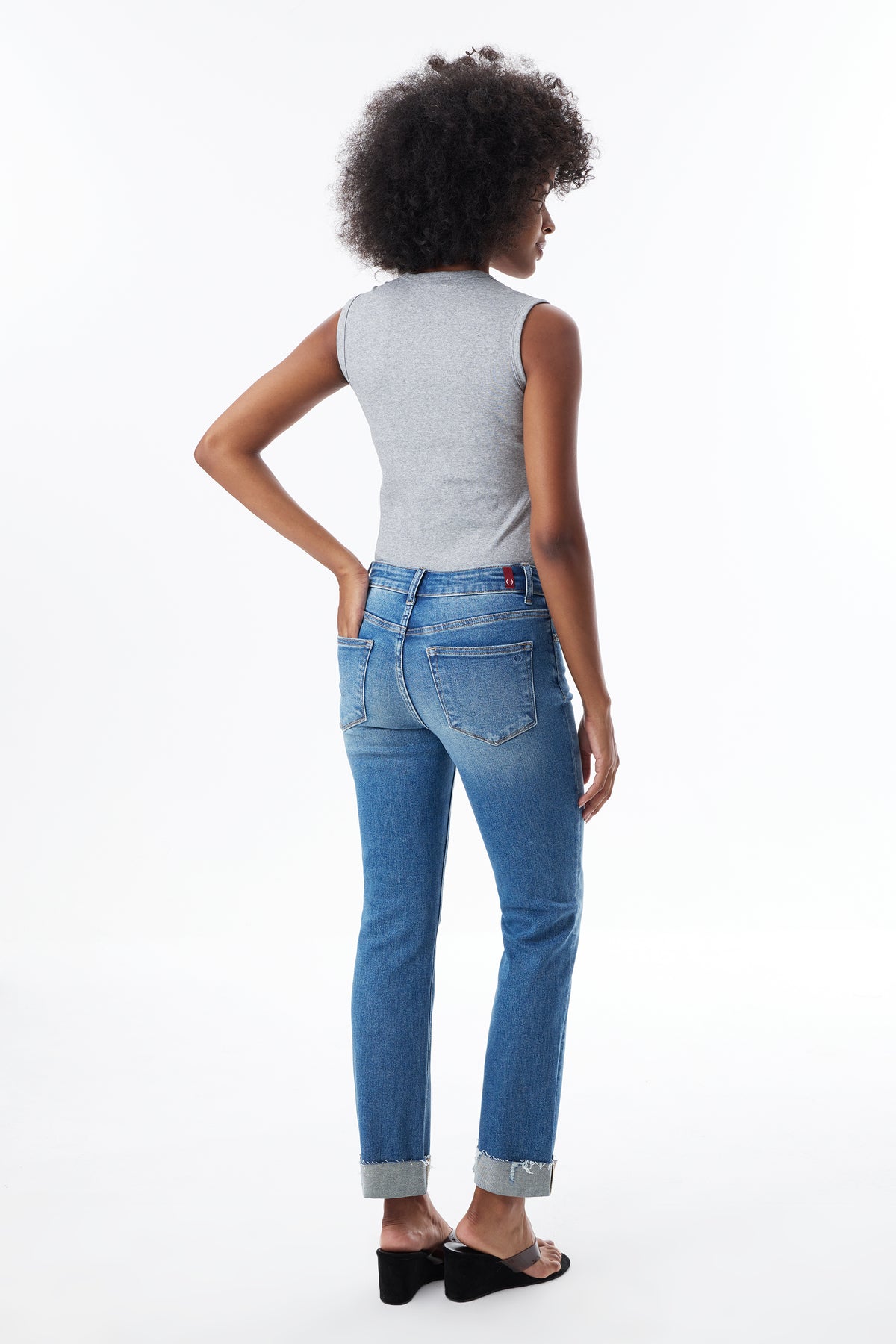 The Eloise Mid Rise Cuffed Straight Ankle Jeans ESFT620503