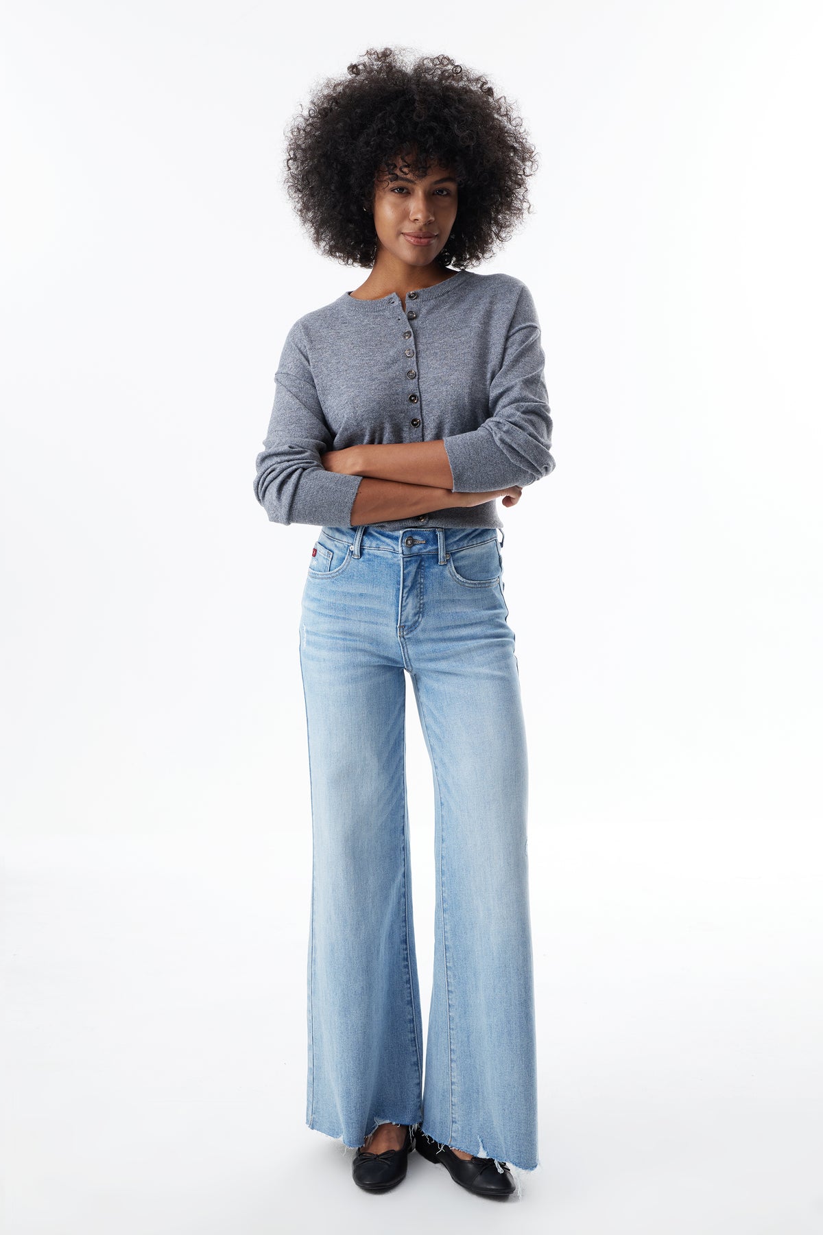 Mid High Rise Flared Wide Leg Jeans ESFW630814-P