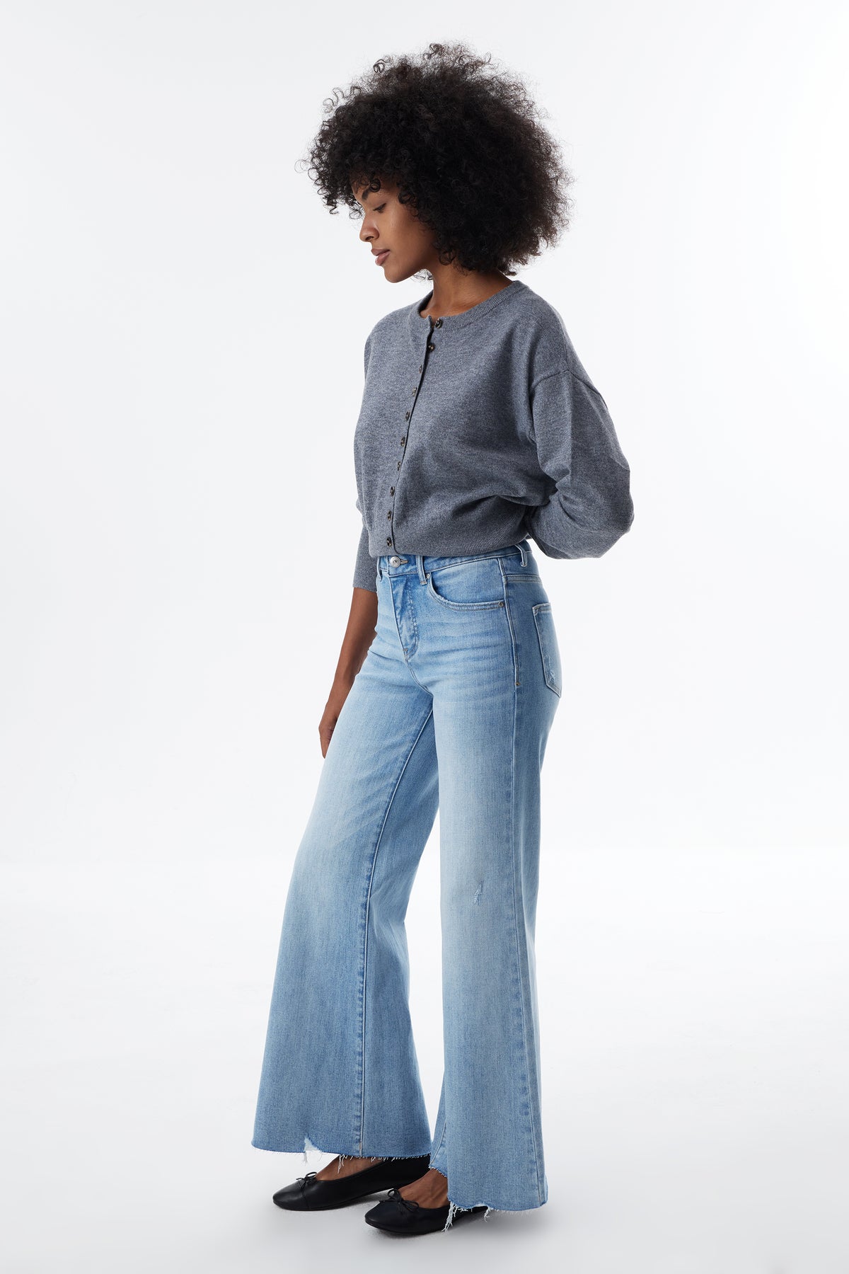 Mid High Rise Flared Wide Leg Jeans ESFW630814-P
