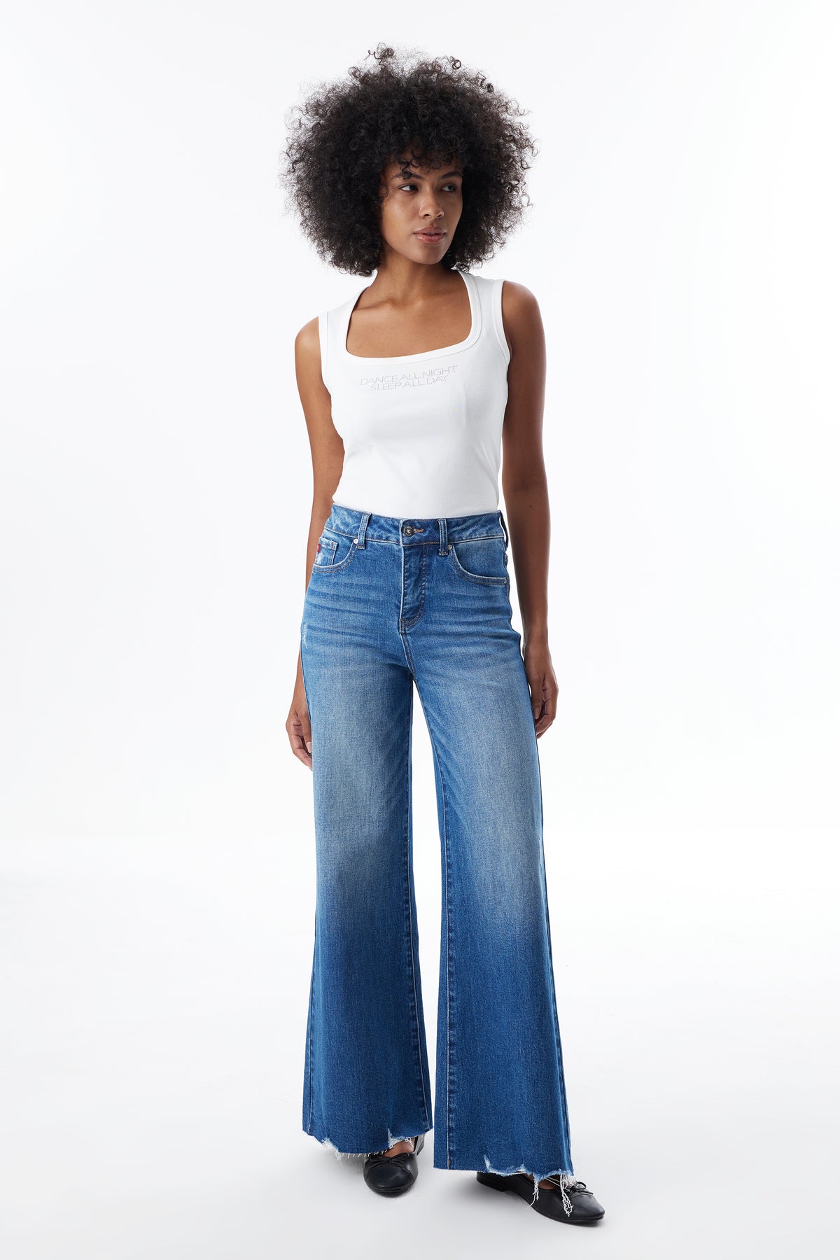 Mid High Rise Flared Wide Leg Jeans ESFW630814-P