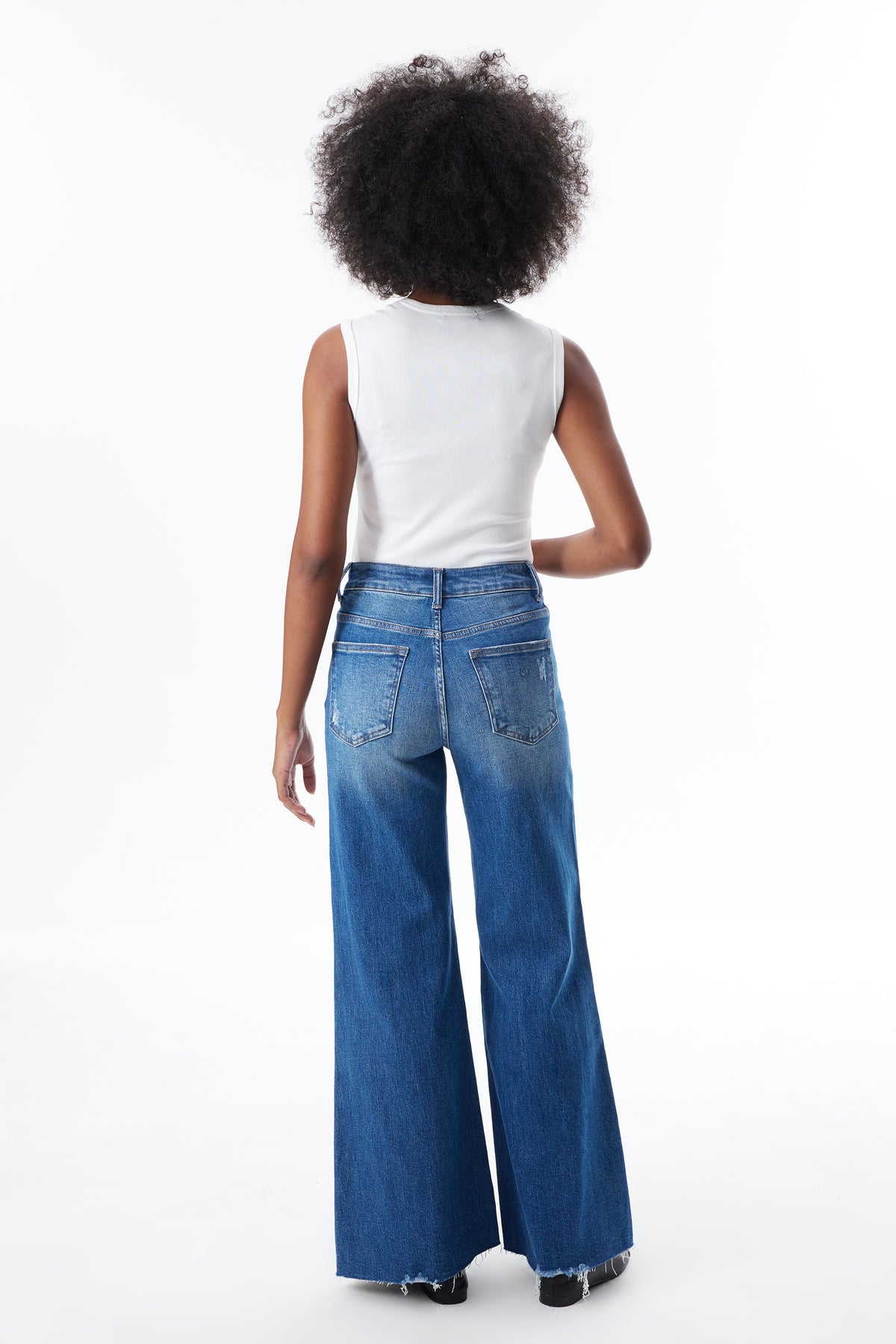 Mid High Rise Flared Wide Leg Jeans ESFW630814-P